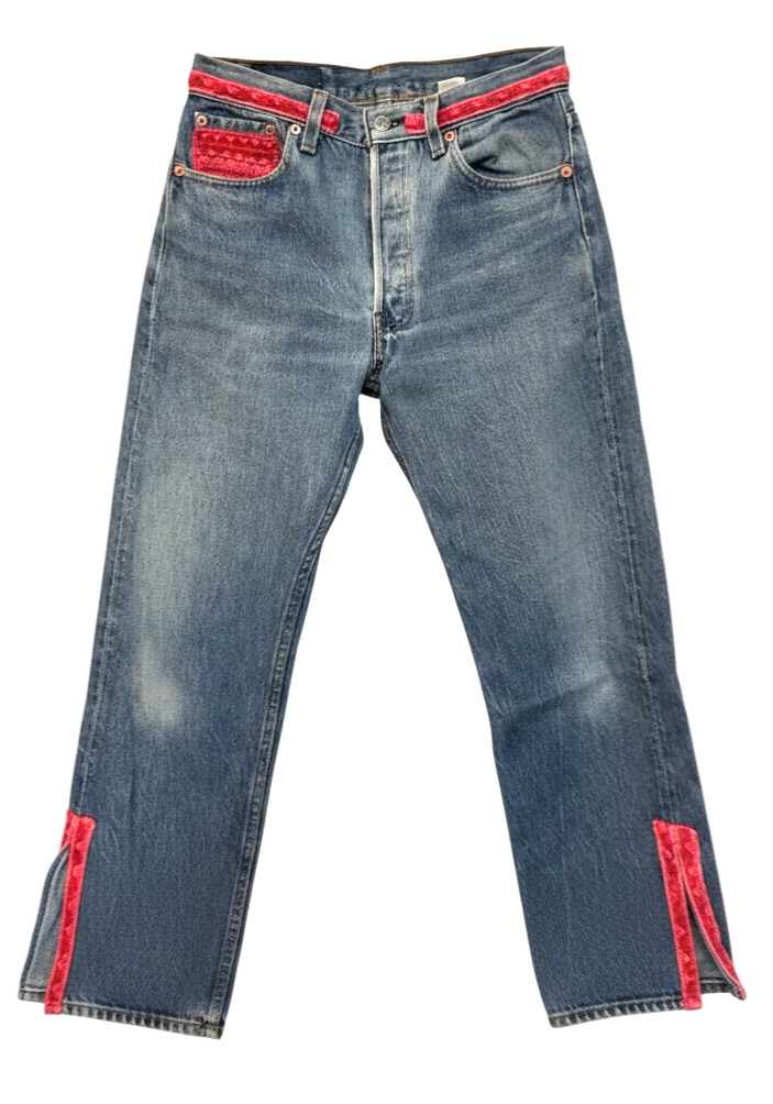 Vintage 1990’s Buzz 18 Embellished Levi’s 501 Jeans W30 28.5” Waist USA Pink