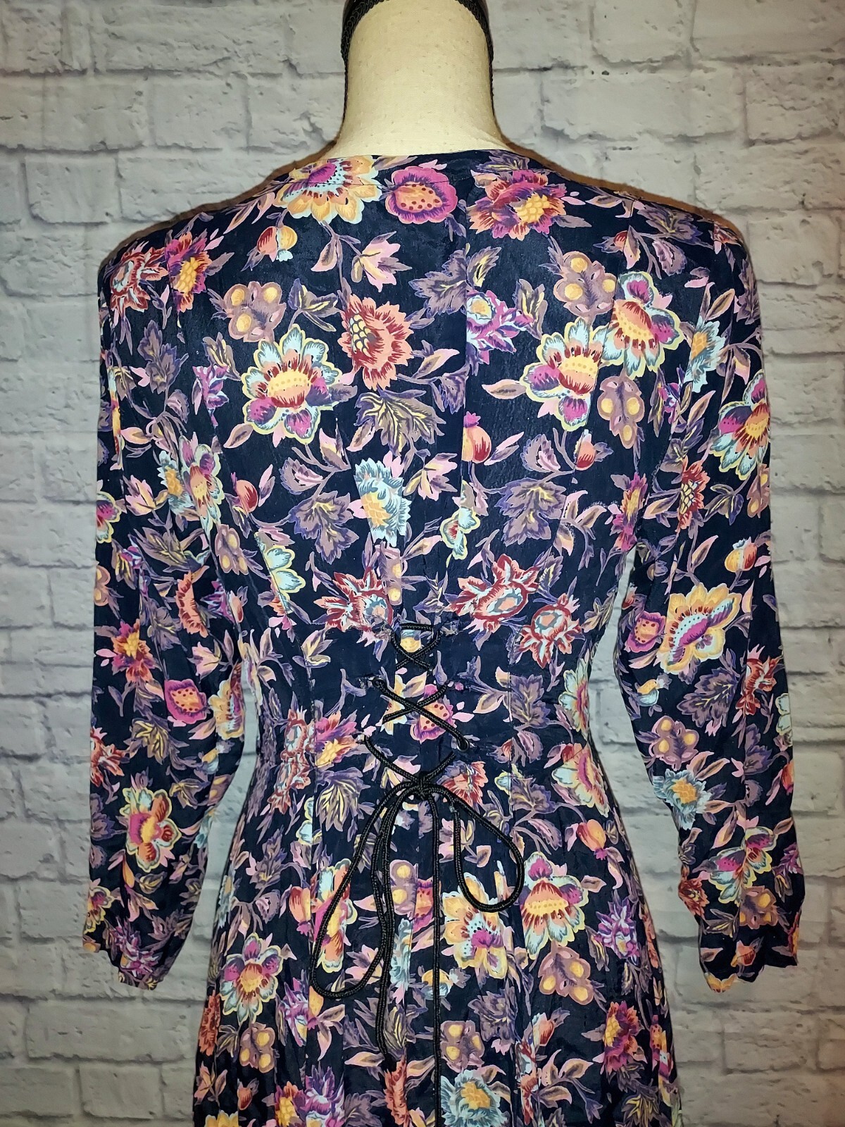 Vintage Starina Rayon Multi Floral Corset Back Lined Boho Midi Dress Size Small