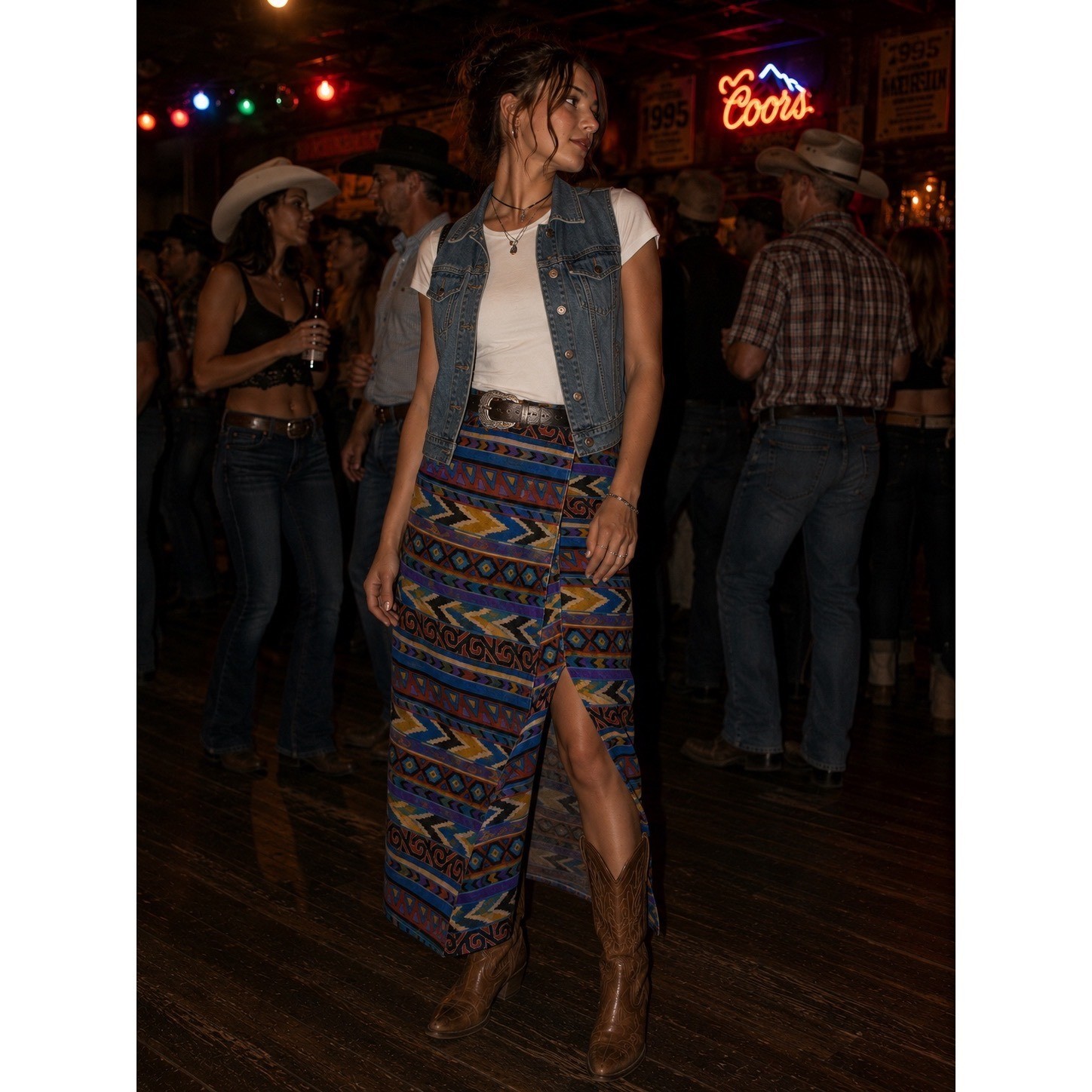 VTG Aztec Switch Skirt Sz 9 Southwest Wrap Style 90’s Blue Purple High Waist USA