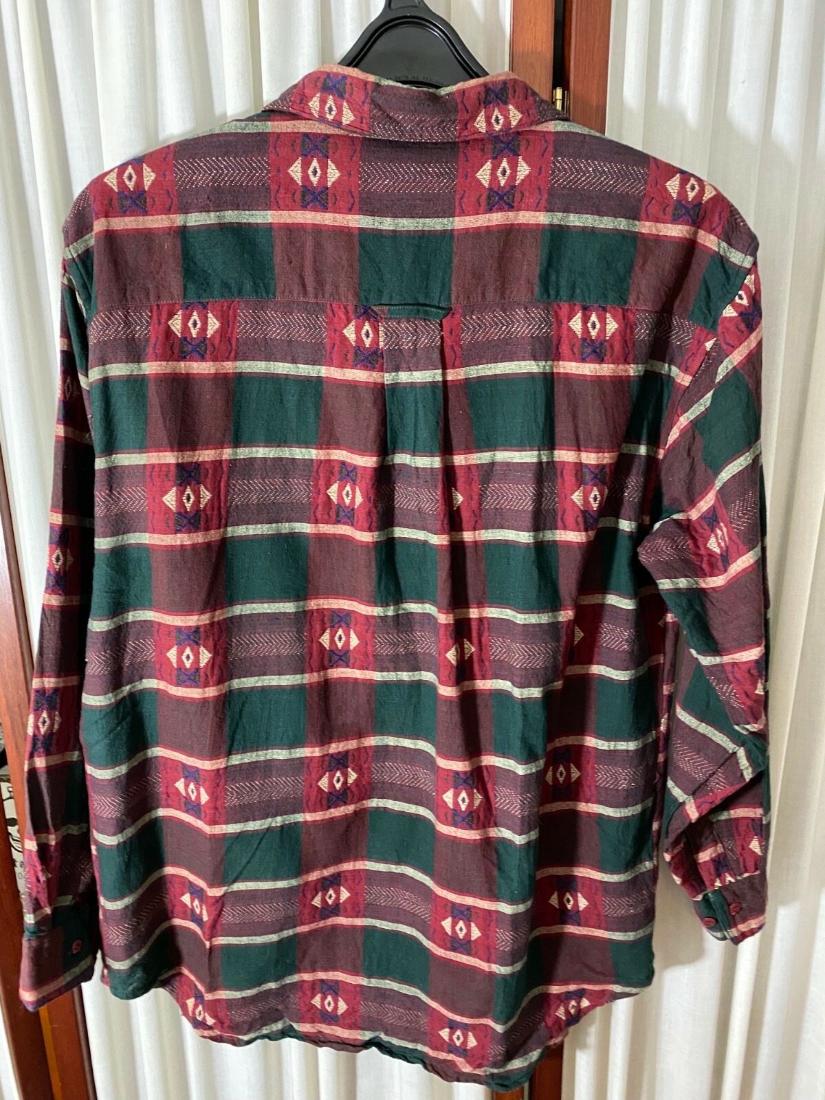 1980’s Blouse-Company One-M-Dark Red/Green/Cream -VG-India-ETHNIC BOHO LOOK-SALE
