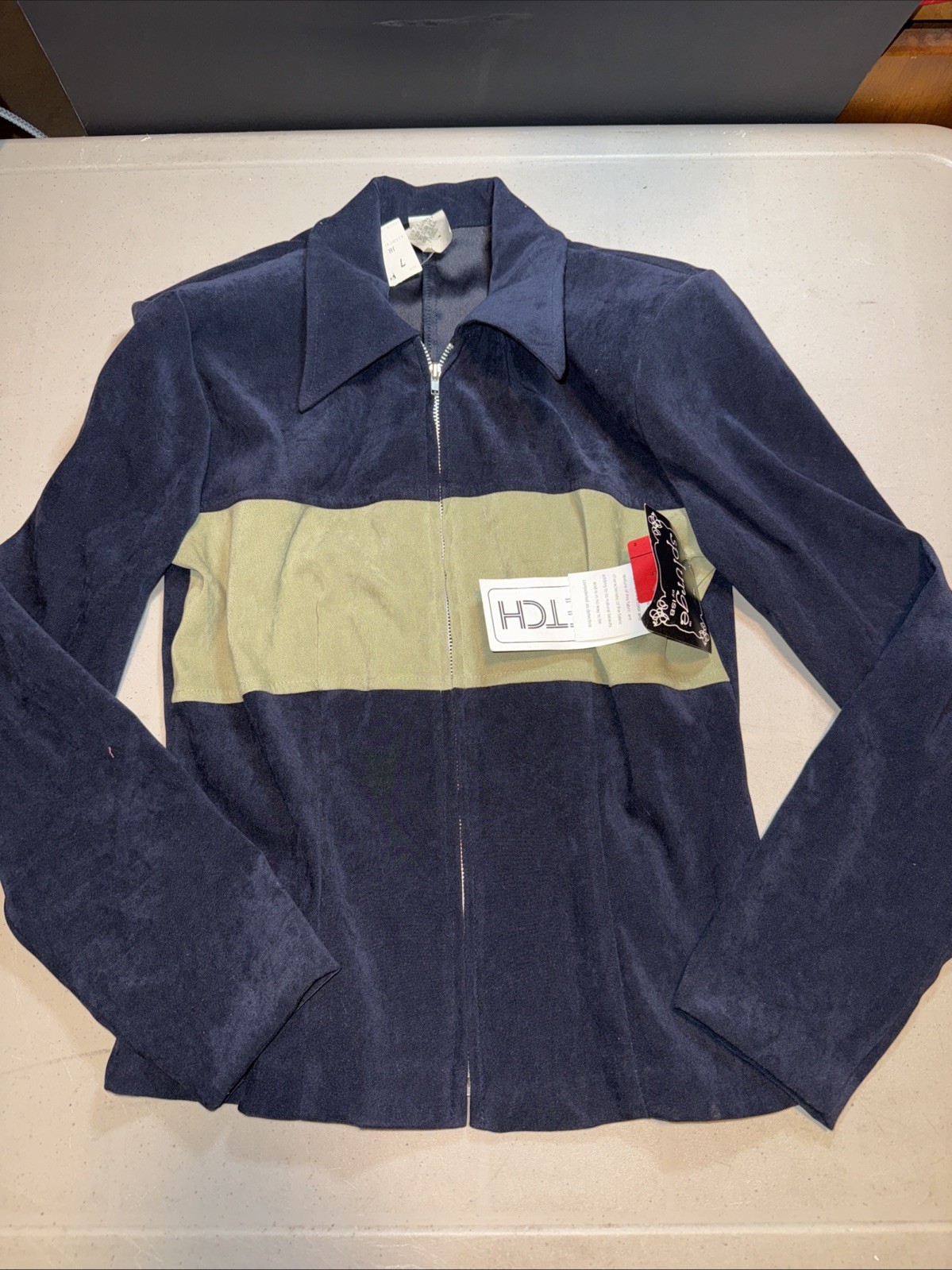Vintage 1990s Fashion Bug Ladies Two Tone Zip Up Blazer Jacket Suede Type Size 7