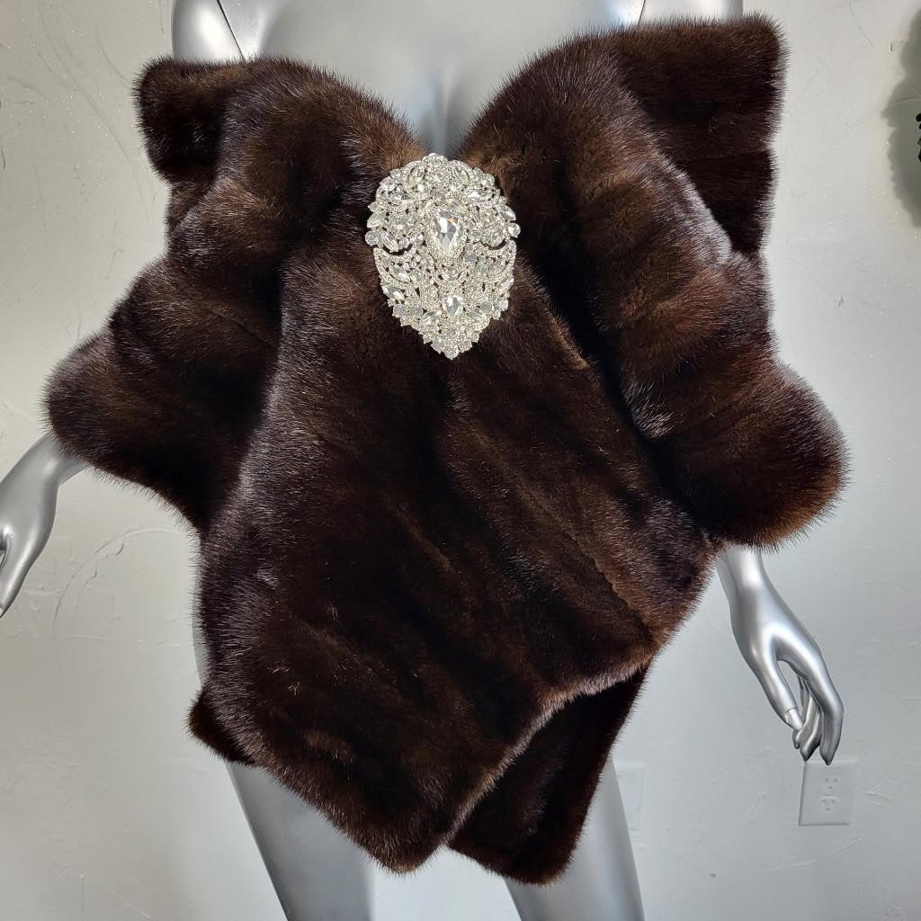 VINTAGE RANCH MAHOGANY BROWN GENUINE REAL MINK FUR STOLE WRAP COAT SHAWL
