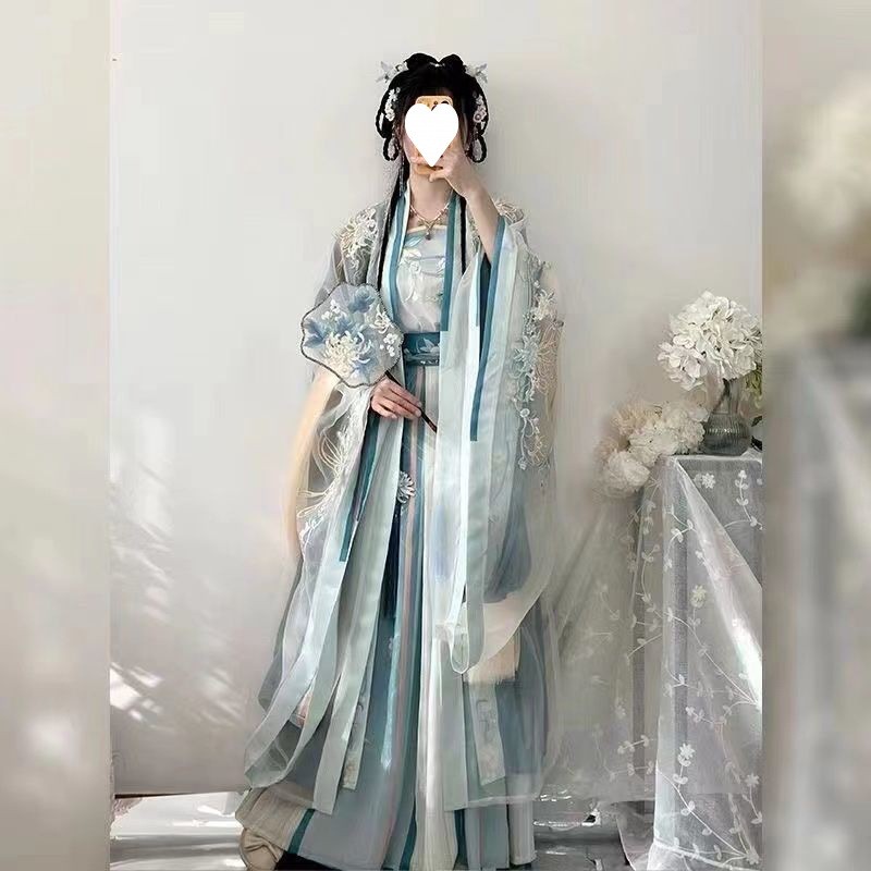 Ancient Chinese Traditional Women Song Dynasty Embroidery Print Hanfu Dress