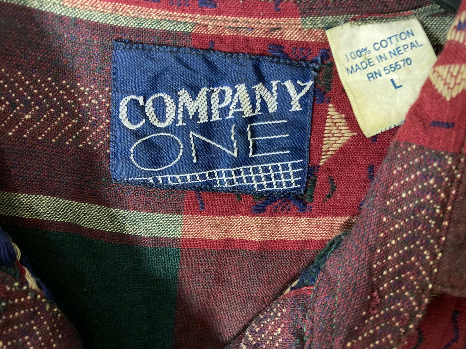1980’s Blouse-Company One-M-Dark Red/Green/Cream -VG-India-ETHNIC BOHO LOOK-SALE