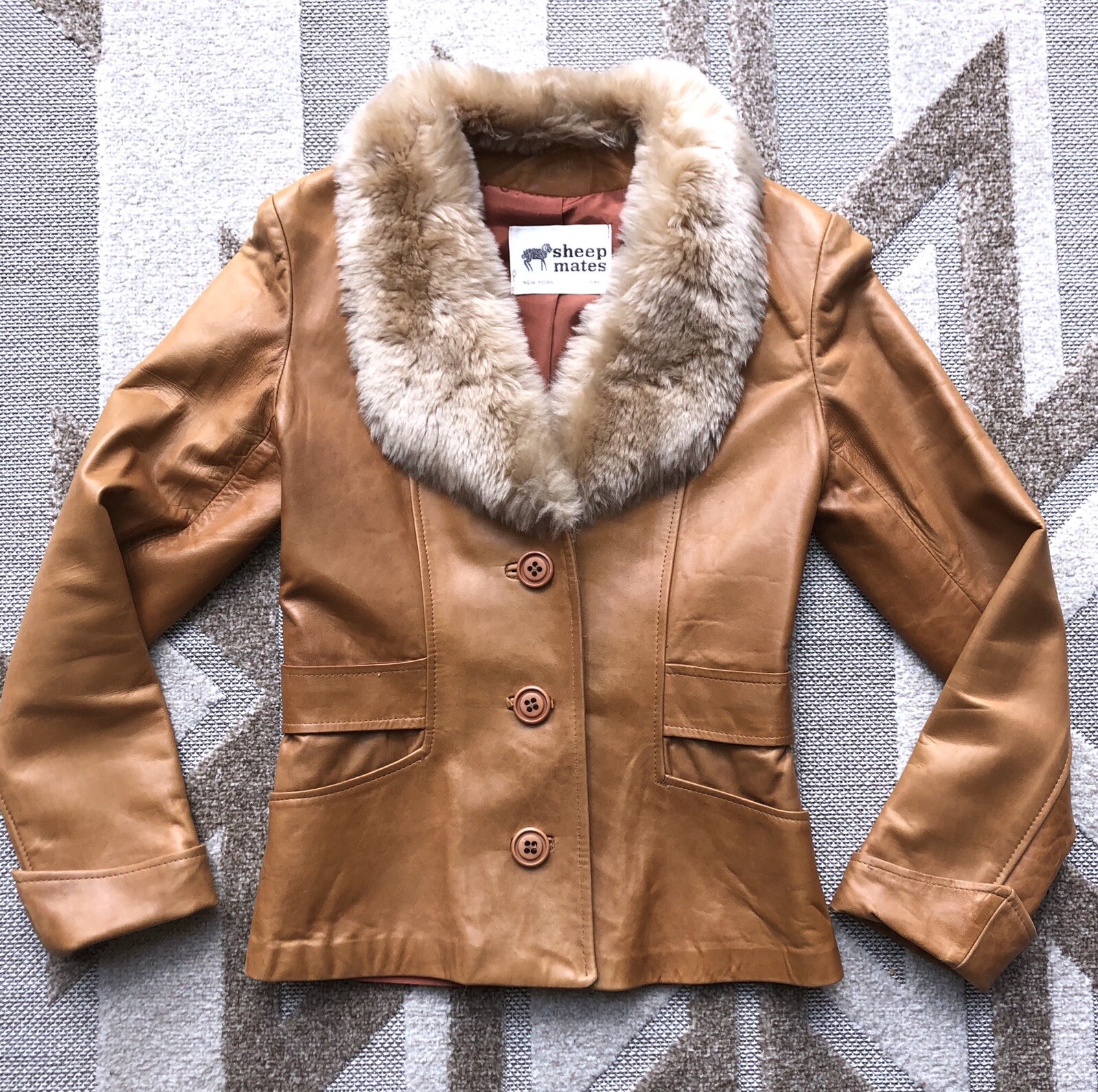VTG 70’s SHEEP MATES Leather Jacket Rocker Camel Tan Coat Small