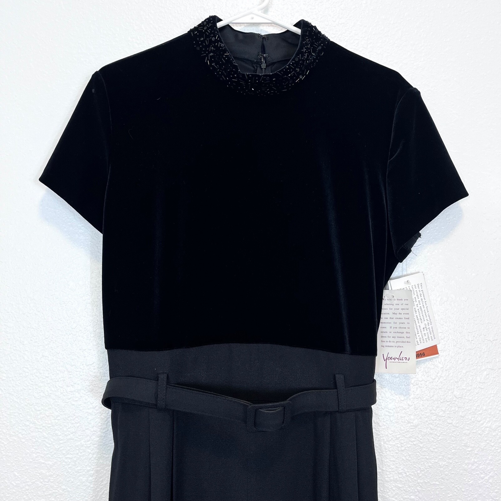 Jumpsuit Black Faux Velvet Top Belted Beaded VTG New By JR Nites Holiday 14