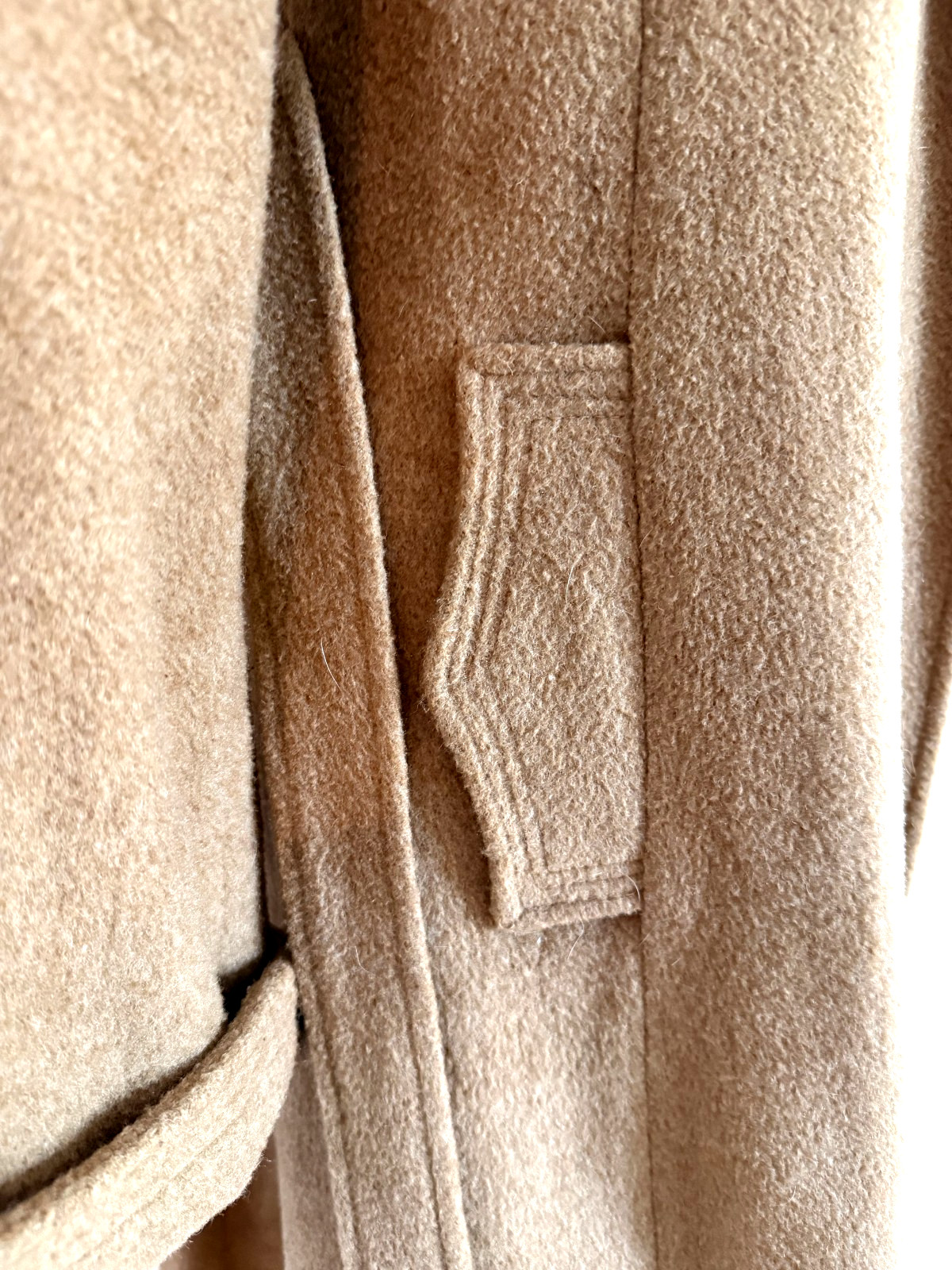 Vintage Camel Wool Belted Coat Tailored Fit & Flare Minimalist Quiet Luxury 70’s