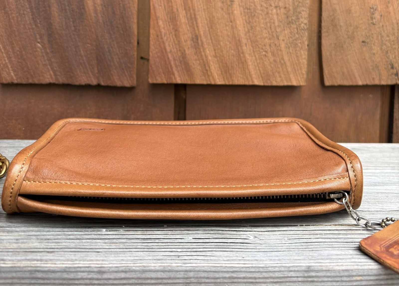 One of a kind Upcrafted Vintage COACH Chunky cosmetic Crossbody Case British tan