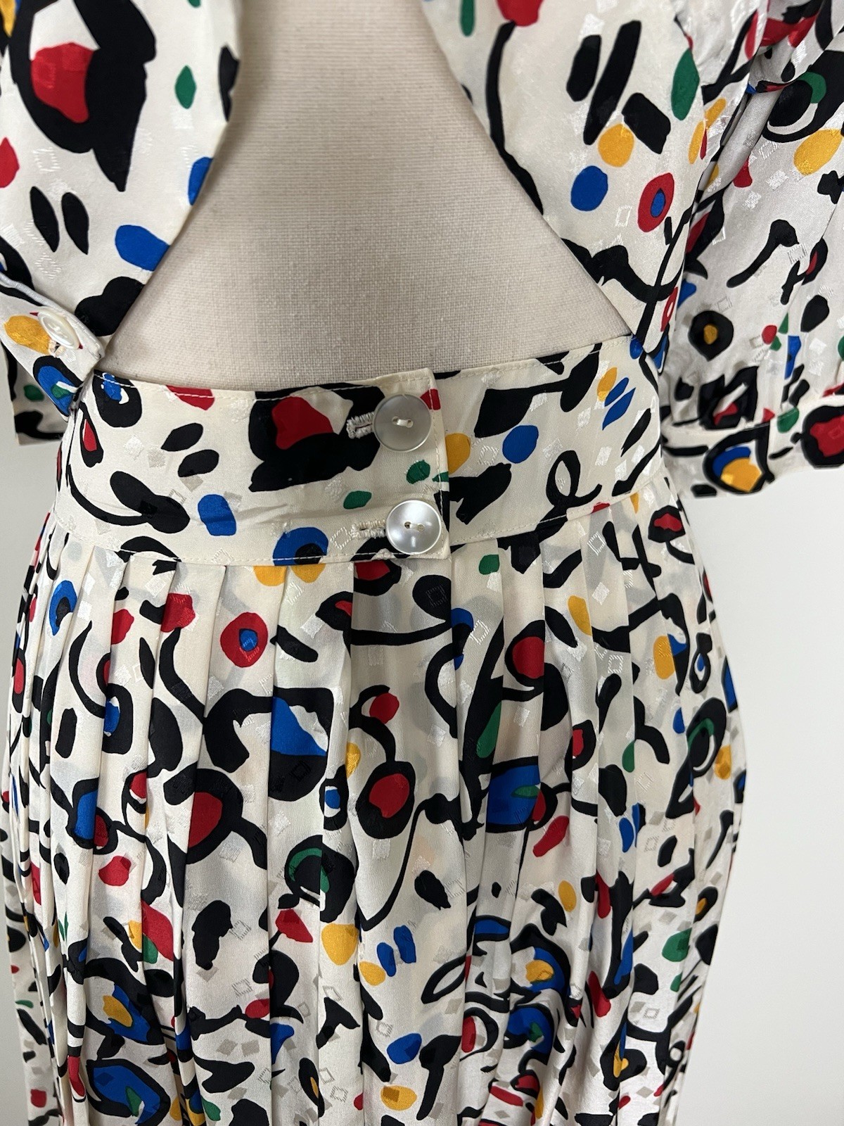 Vtg 80s HORCHOW Geometric Dress Size 4 Silk Pouf Sleeves