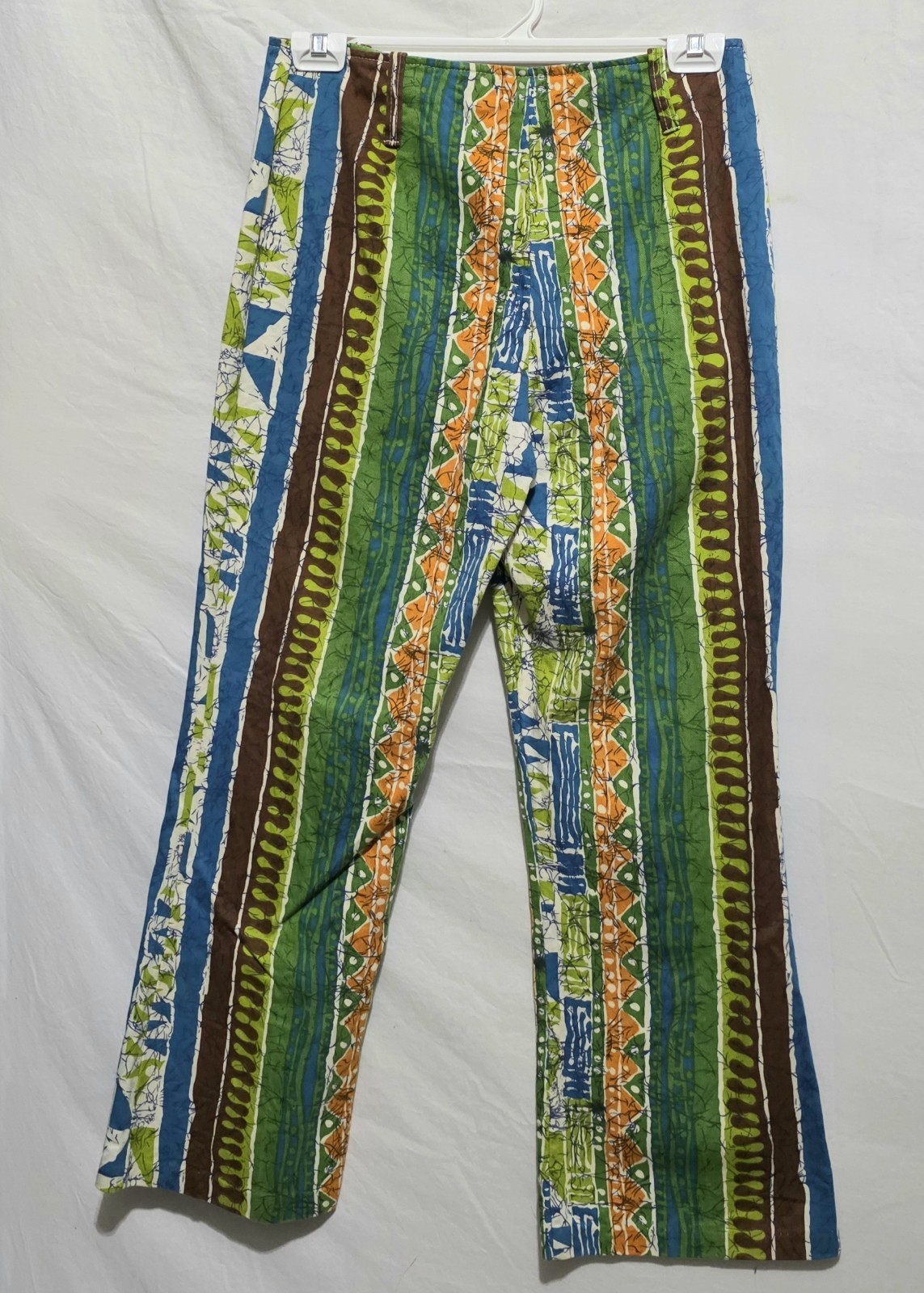 1970s Mod Miss Holly M L Pants Flared Button Fly Colorful Stripe Hippie Festival