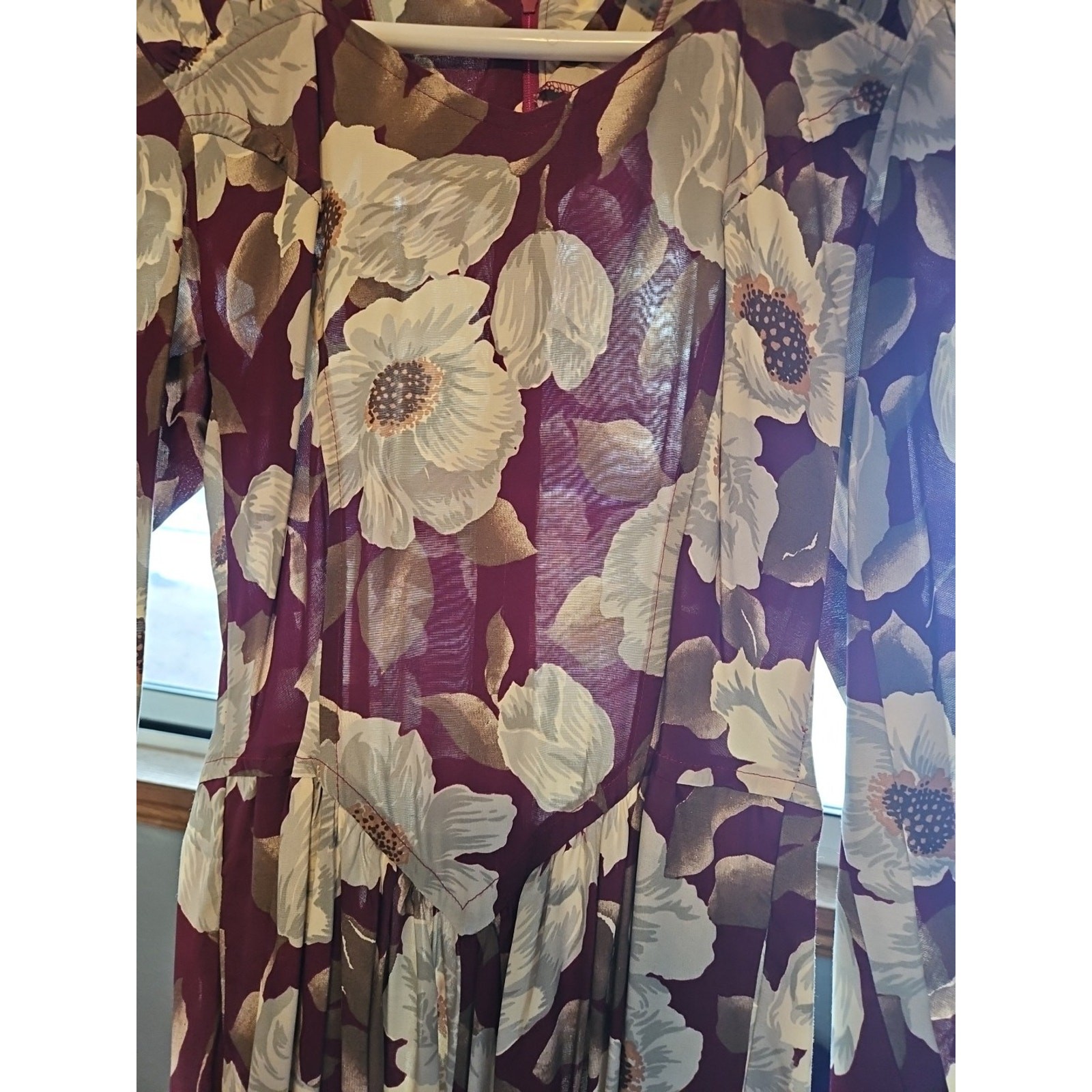 VTG Carol Anderson Dress Women’s Sz 3/4 Red Floral A Line w/Shldr Pads & Pockets