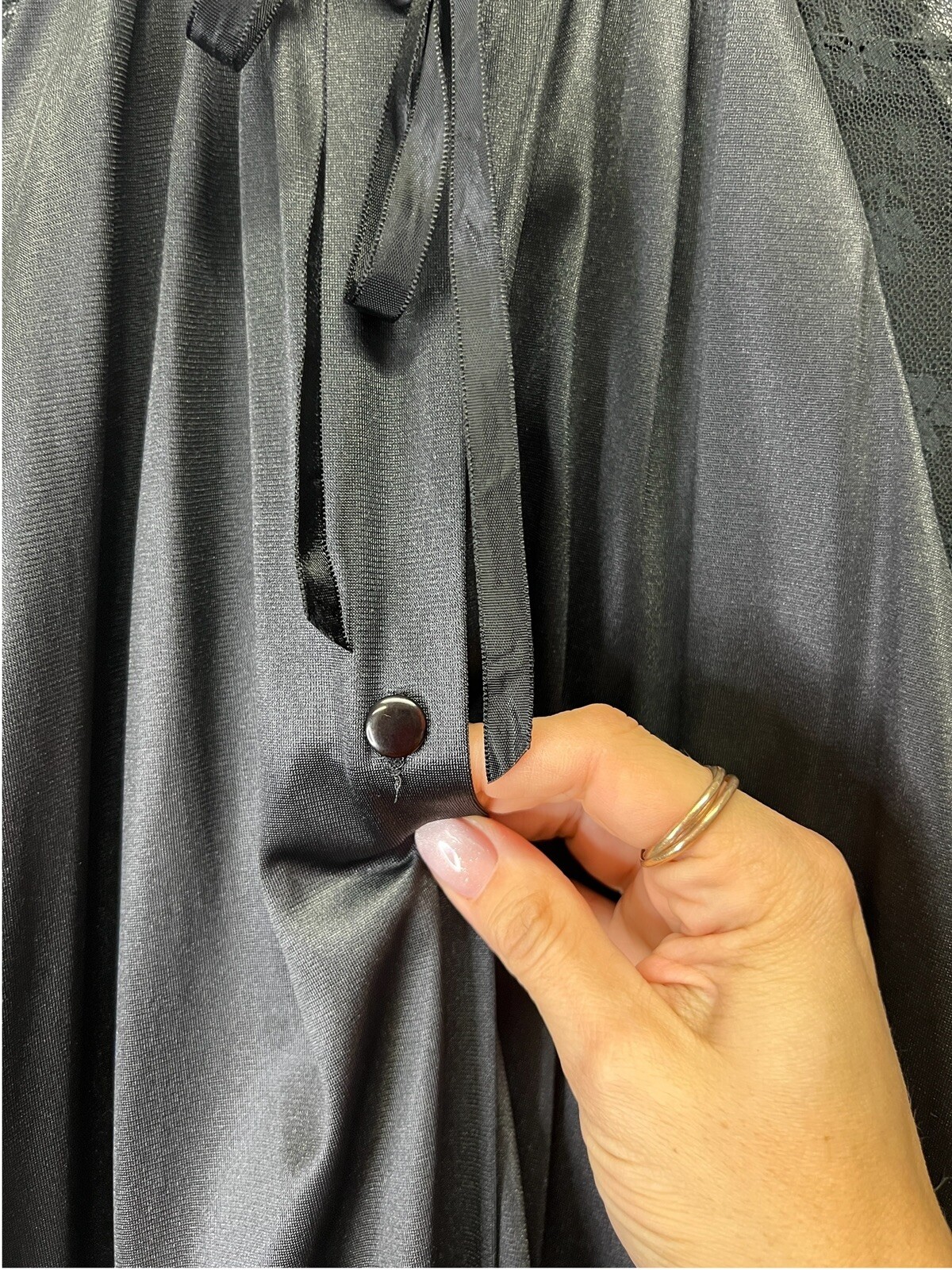 Vintage Jolie Two Long Black Sheer Lace Robe JC Penney Long Sleeve Small