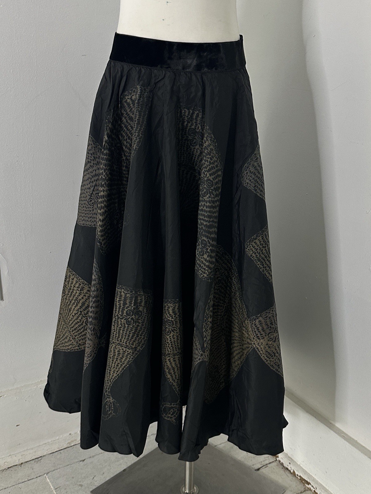 Antique Edwardian Era Rare Fan Print Circle Skirt