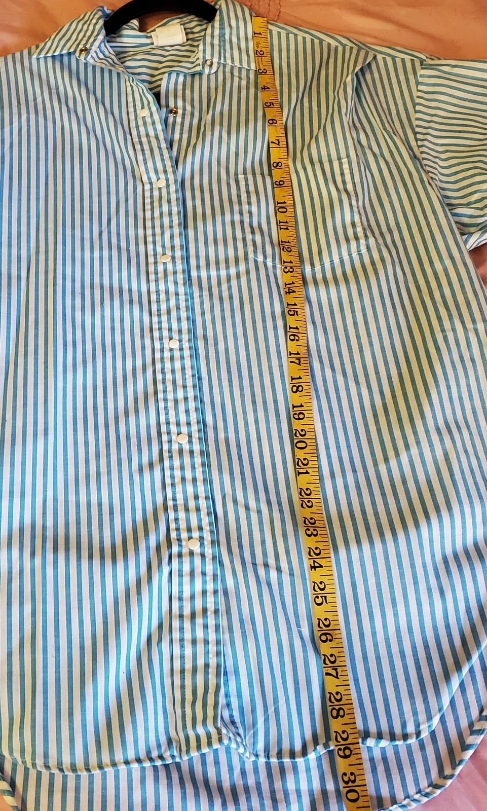 Vintage PB & Me Women’s Blouse 44″ Chest Blue & White Stripe Metal Snaps NICE!