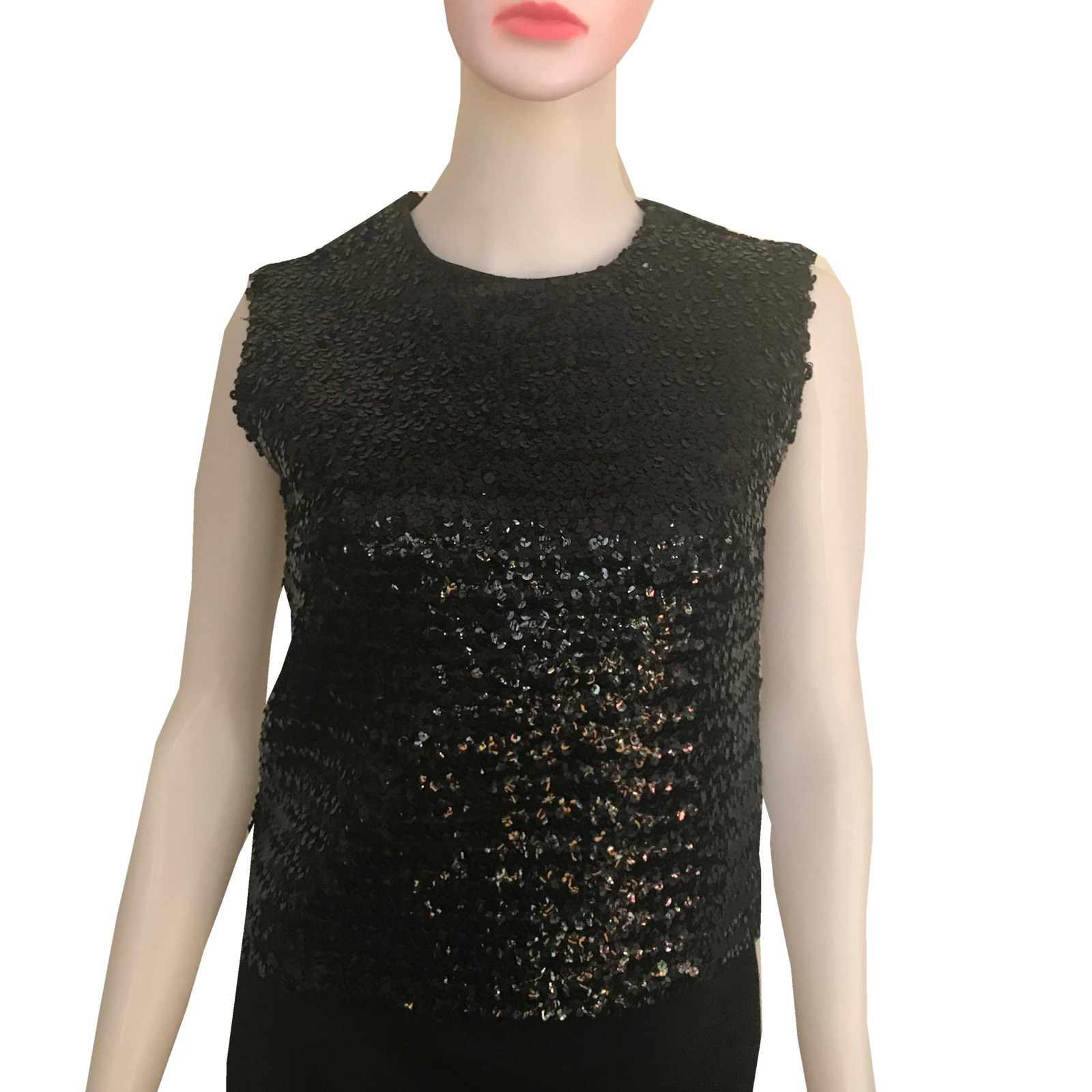 Vintage 1960s Stephen O’Grady Black Sequined Sleeveless Crop Top Size Small