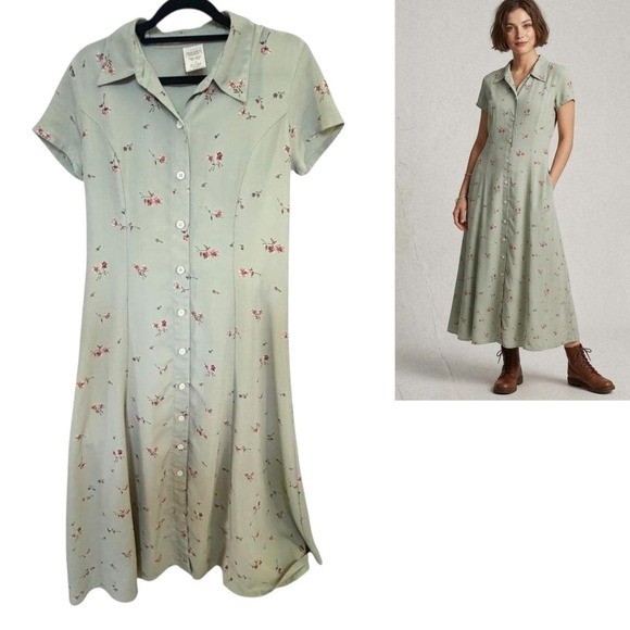 90’s vintage OLD NAVY PASTEL MINT GREEN FLORAL MAXI DRESS 4 SMALL