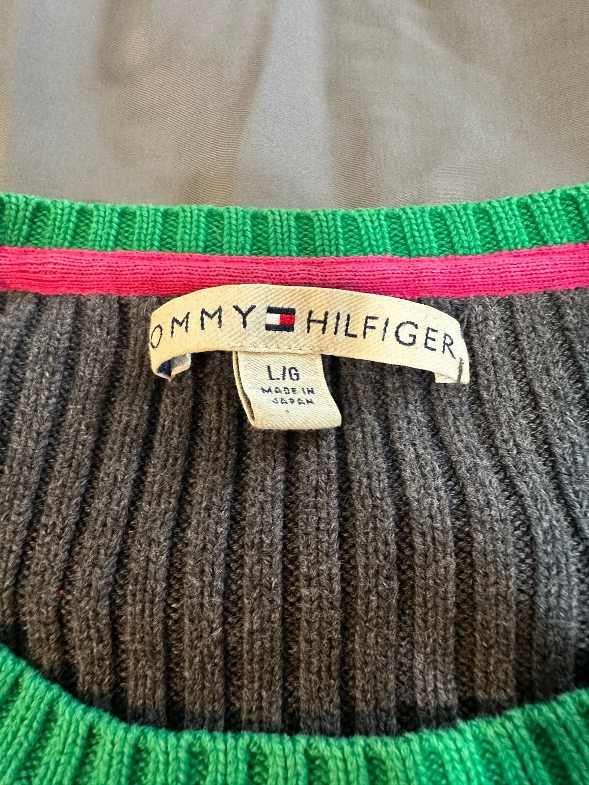 RARE Tommy Hilfiger Womens Sweater L JAPAN Y2K Rainbow Stripe Ribbed Knit Cotton