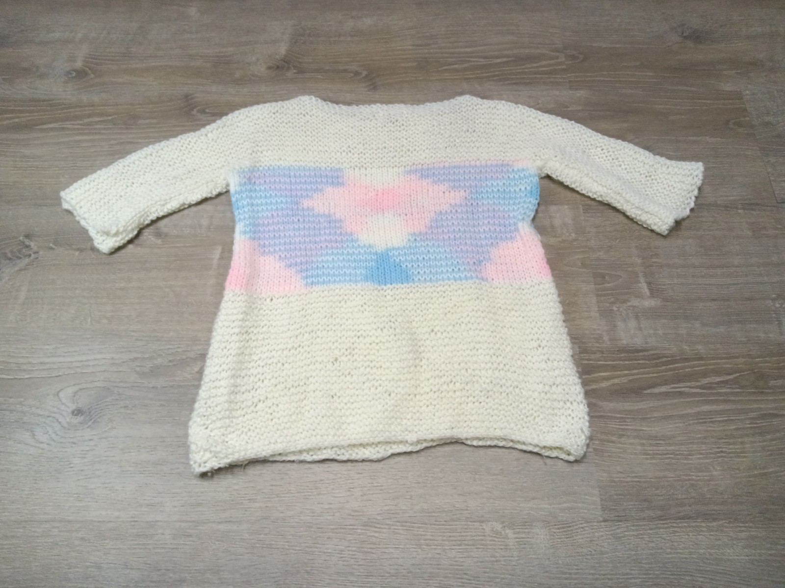 Rare Vintage 1980s Anna Petrush Hand Knit Sweater Ivory Pink Blue Women’s Knit