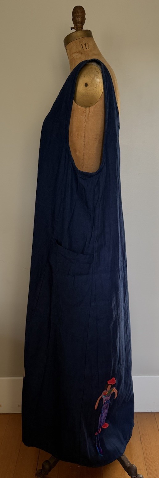 RARE VTG WOMEN’S ALFREDO’S WIFE BLUE DENIM Oversized Dress People Appliqué L/XL