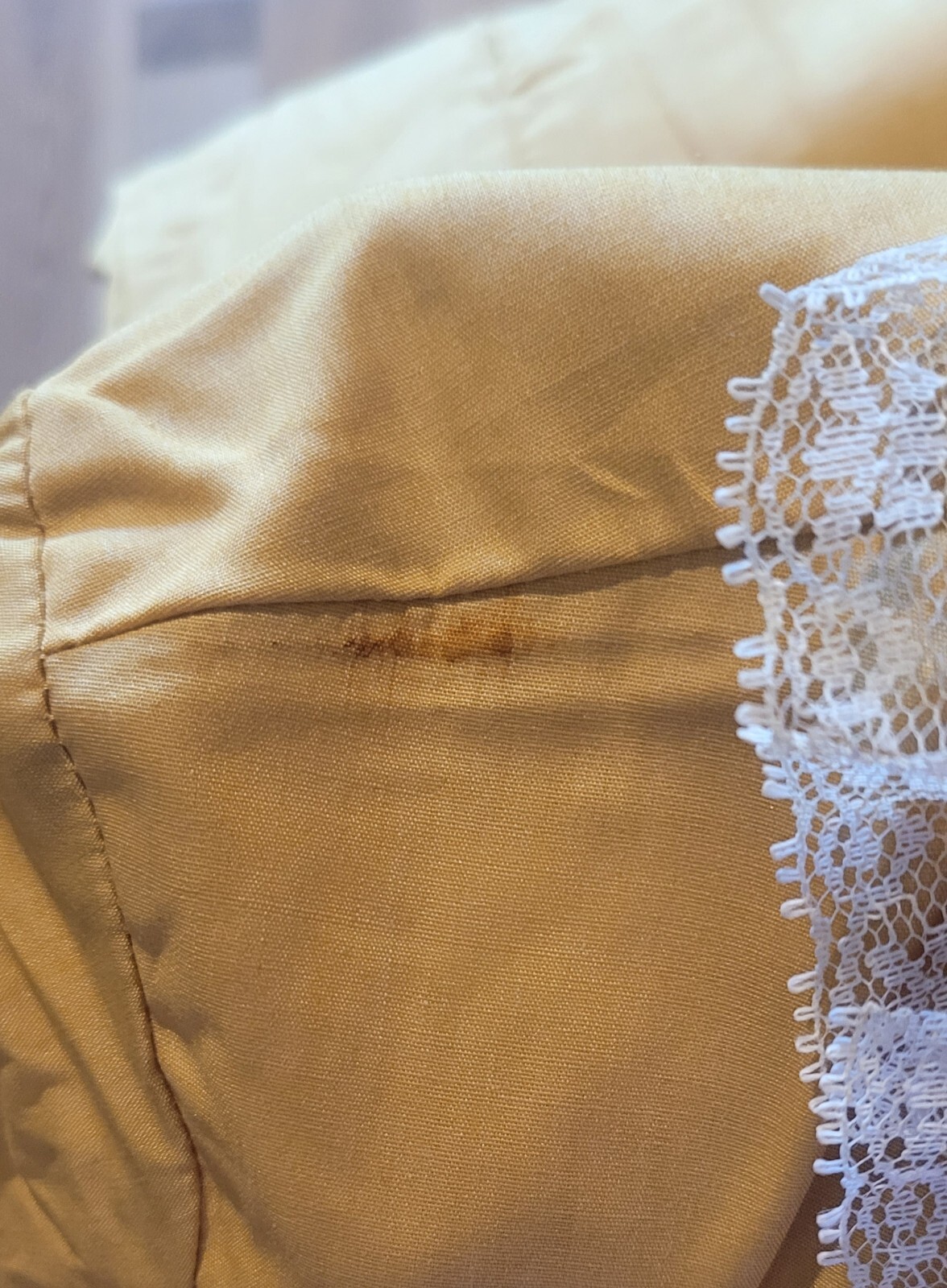 New Vintage H Bar C Womens Yellow Mustard Victorian Ruffle Blouse Shirt Lace
