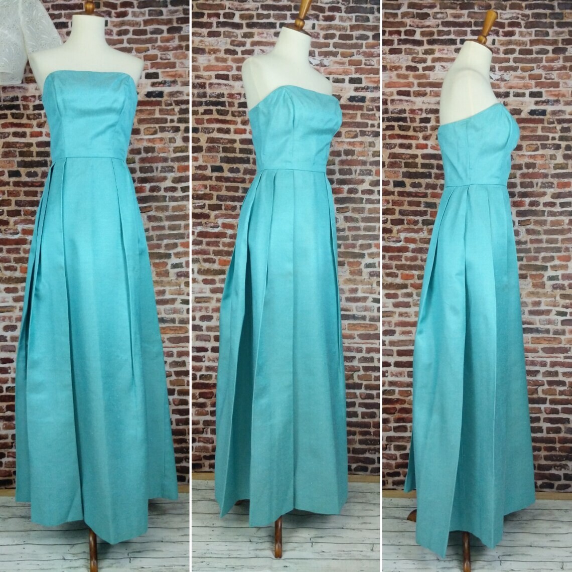 Silk Formal Dress Vintage 50’s 60’s Blue Dress Shirt Jacket Set Sz Small XS MCM