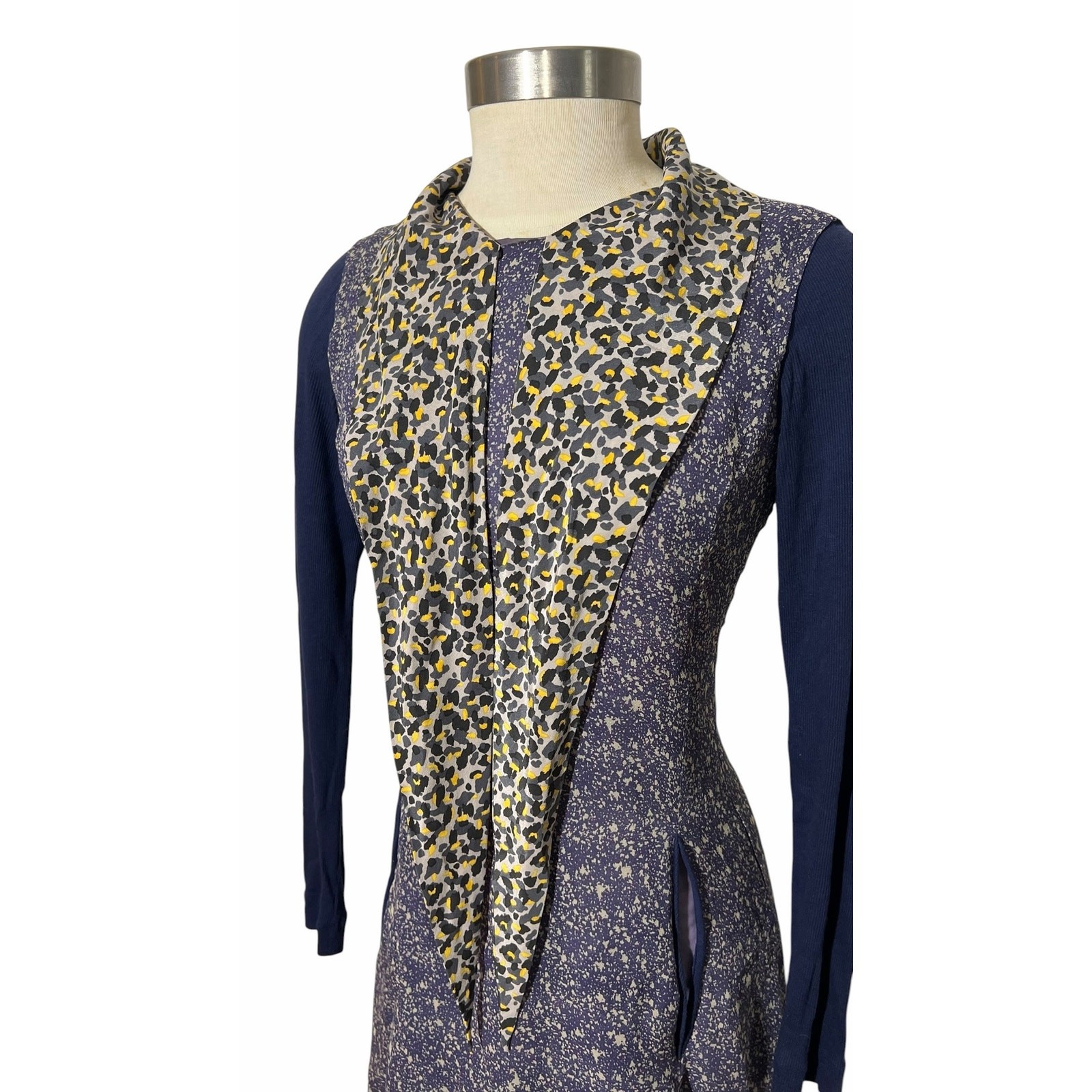 Z Spoke Zac Posen Mixed Media Animal Print Bow Tie Neck Dress S