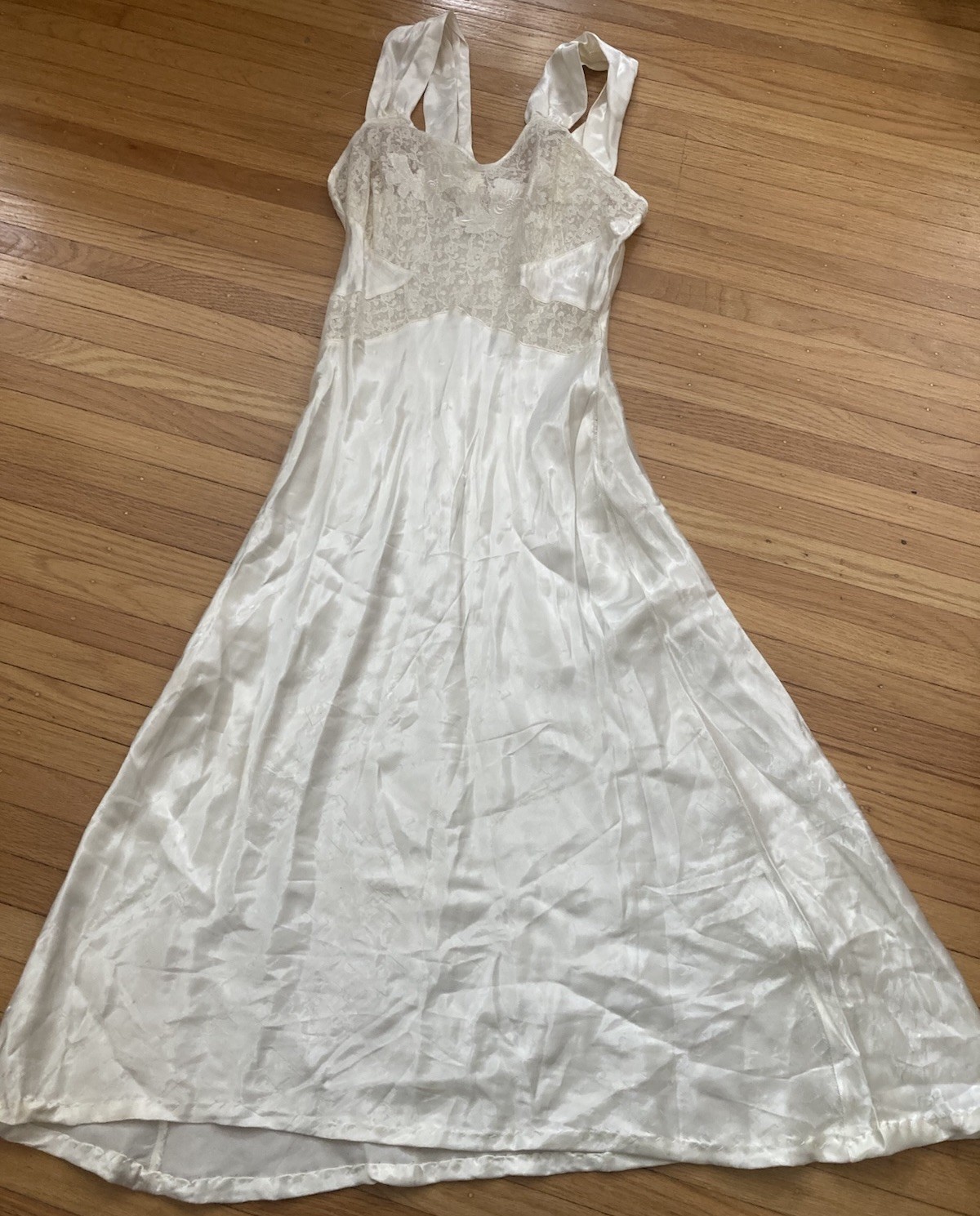 2 ivory Silk Blend + Lace Bennington Vintage 1930s Slip Dress Nightgown 34 lot