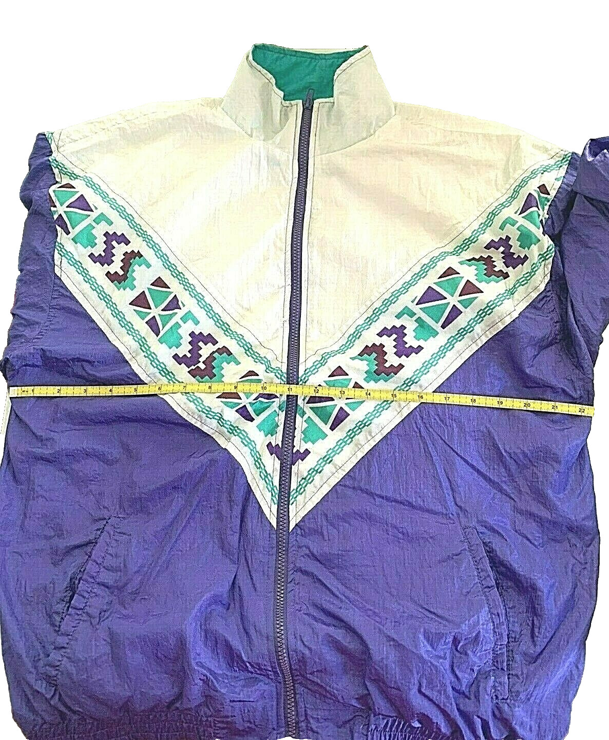 Vtg 80s Women L Windbreaker Track Jacket Lined Purple Teal Retro Swifty Boho