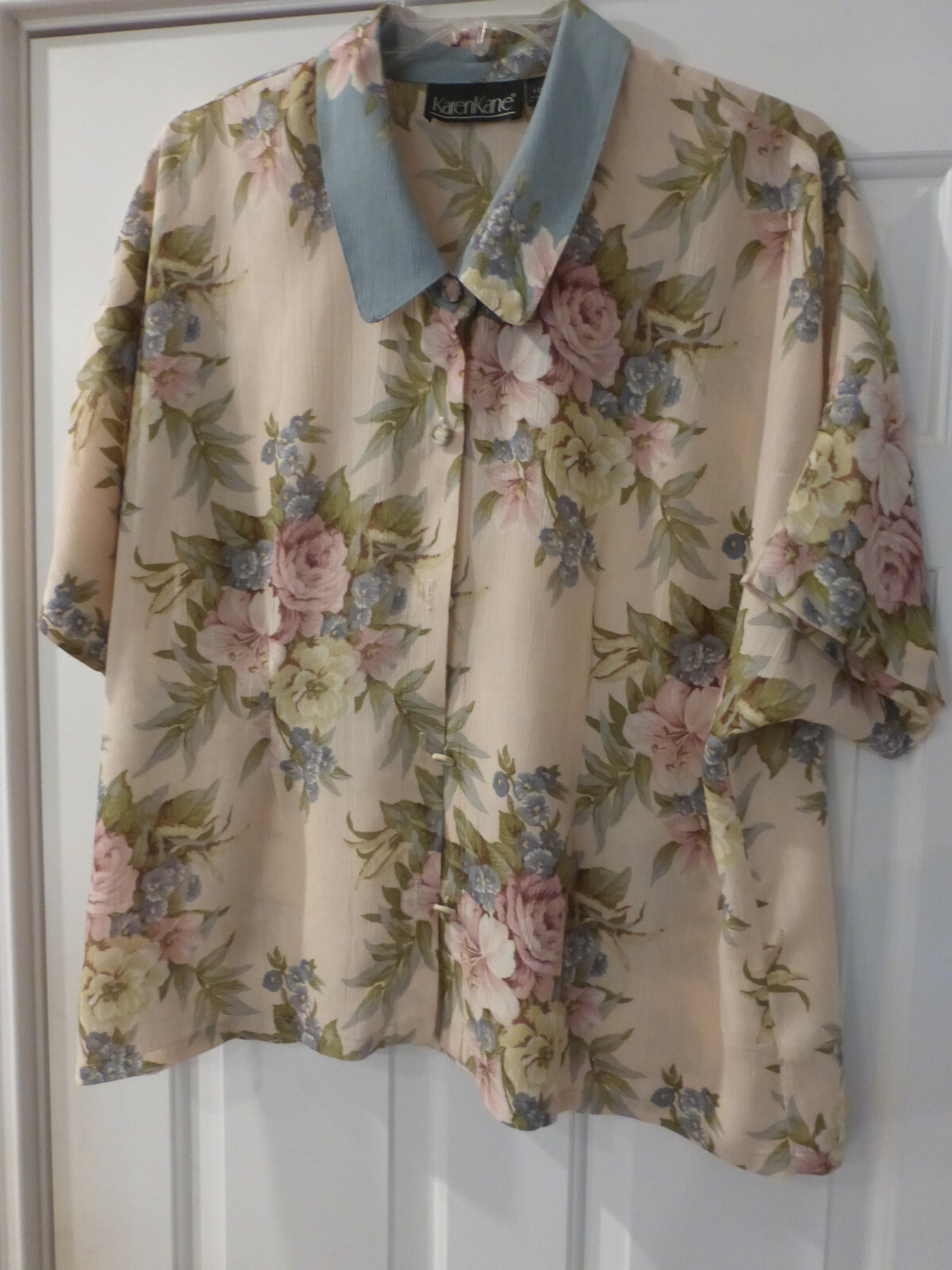 VTG Karen Kane Women Floral Button Up Blouse Short Sleeve size 12-14 NWOT