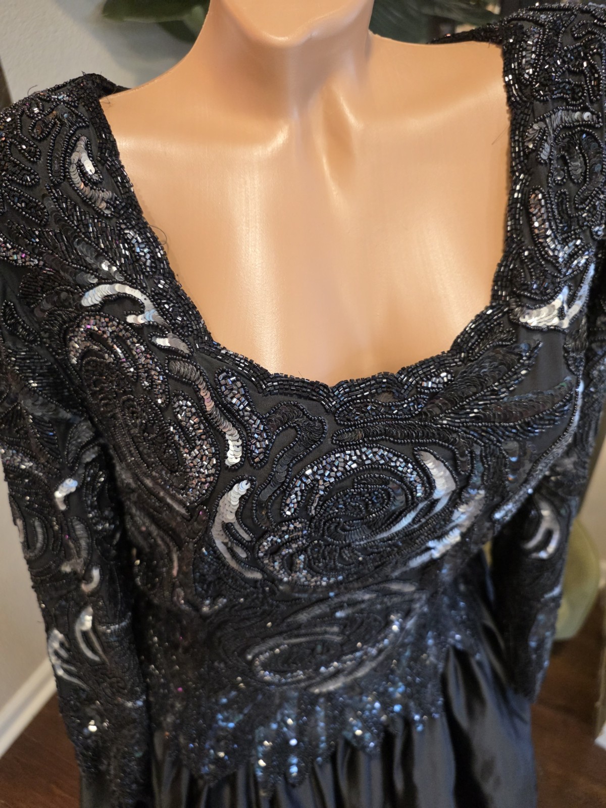 Vtg 80s Riazee Naeem Khan Bergdorf Goodman Beaded Sequin Silk Evening Gown Sz 14