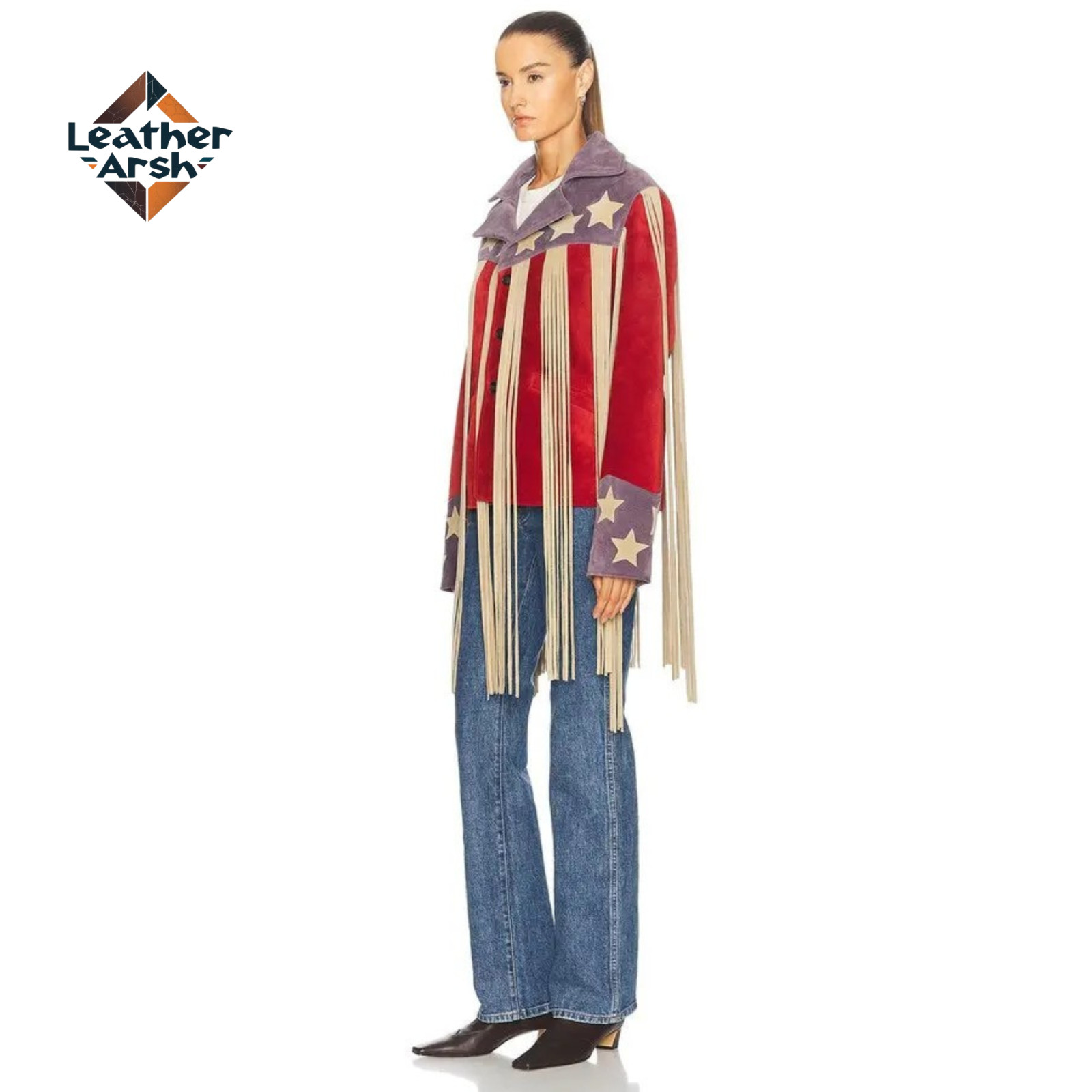 Unisex Western Fringe Suede Leather Jacket Vintage Cowboy Star Rodeo Style Coat