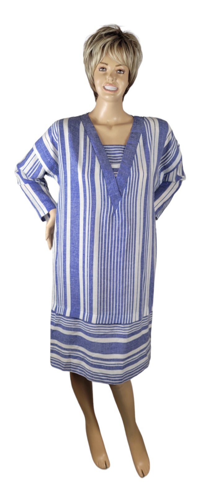 Vintage Lorac Original Div Lady Carol Linen Stripe Midi Shirt Sheath Dress Union