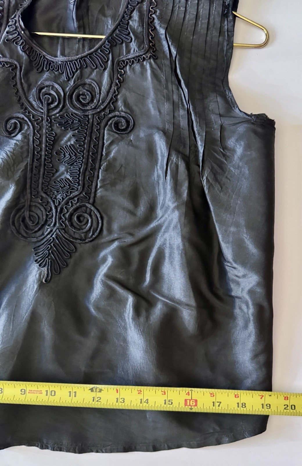 VTG Edwardian Black Silk Sleeveless Blouse Front Design Small Hook Eye Closure