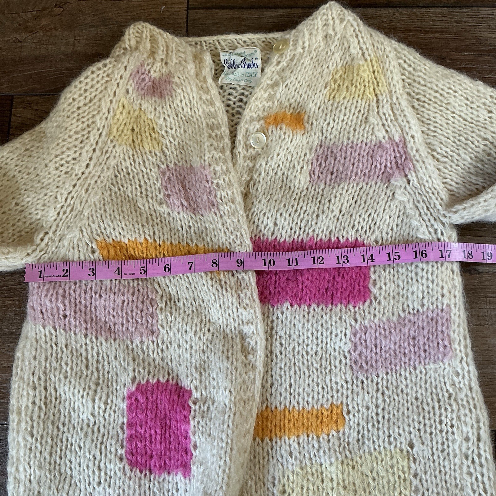 VINTAGE Bobbie Brooks Italy Hand Knit Mohair Wool Cardigan Sweater S Cream 17812