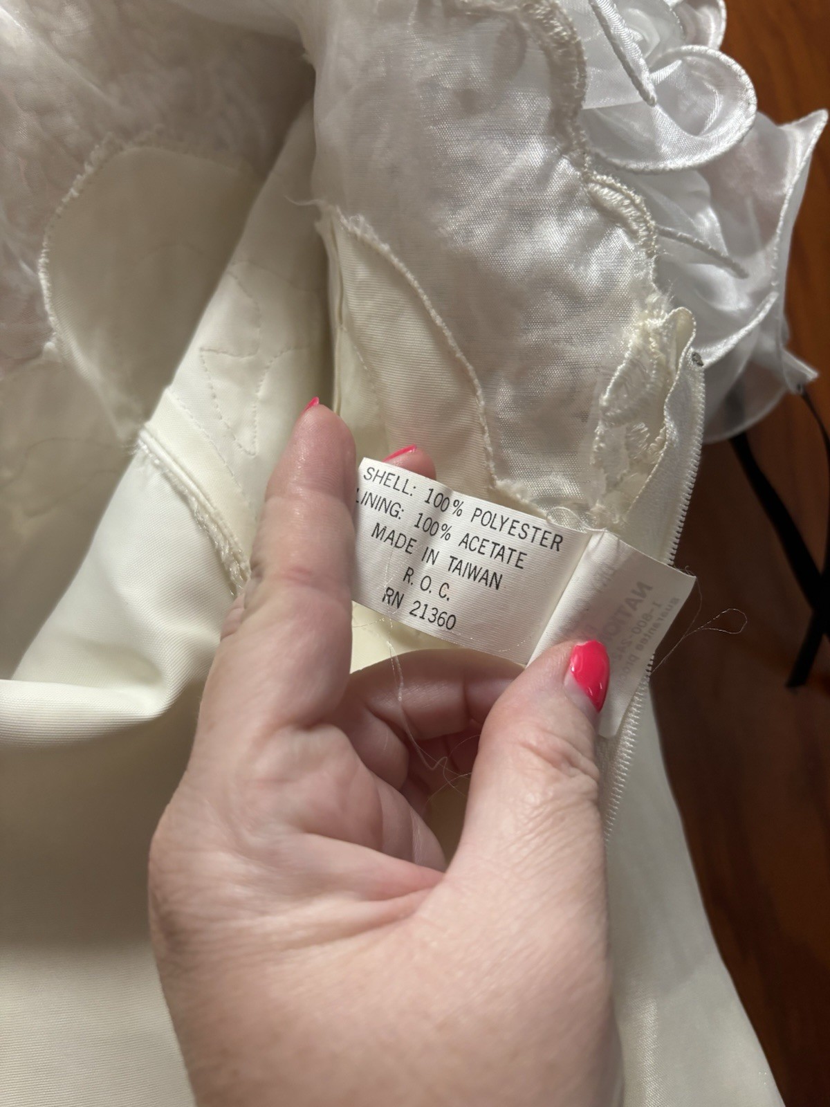 Vintage Size 8 Wedding Gown With Ruffled Sleeves, Tiered Skirt, Black Ribbons