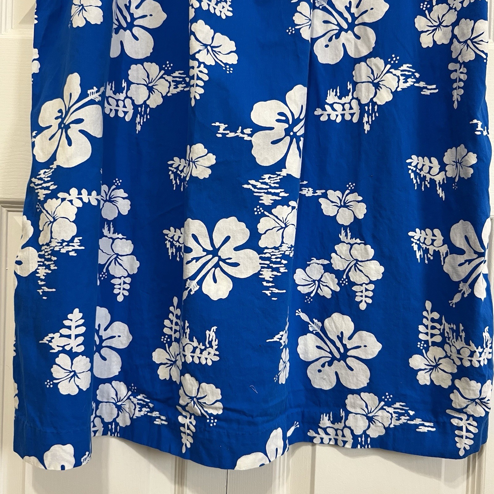 Vtg Ui-Maikai Traditional Hawaiian Muumuu Dress Blue White Hibiscus Size M/L