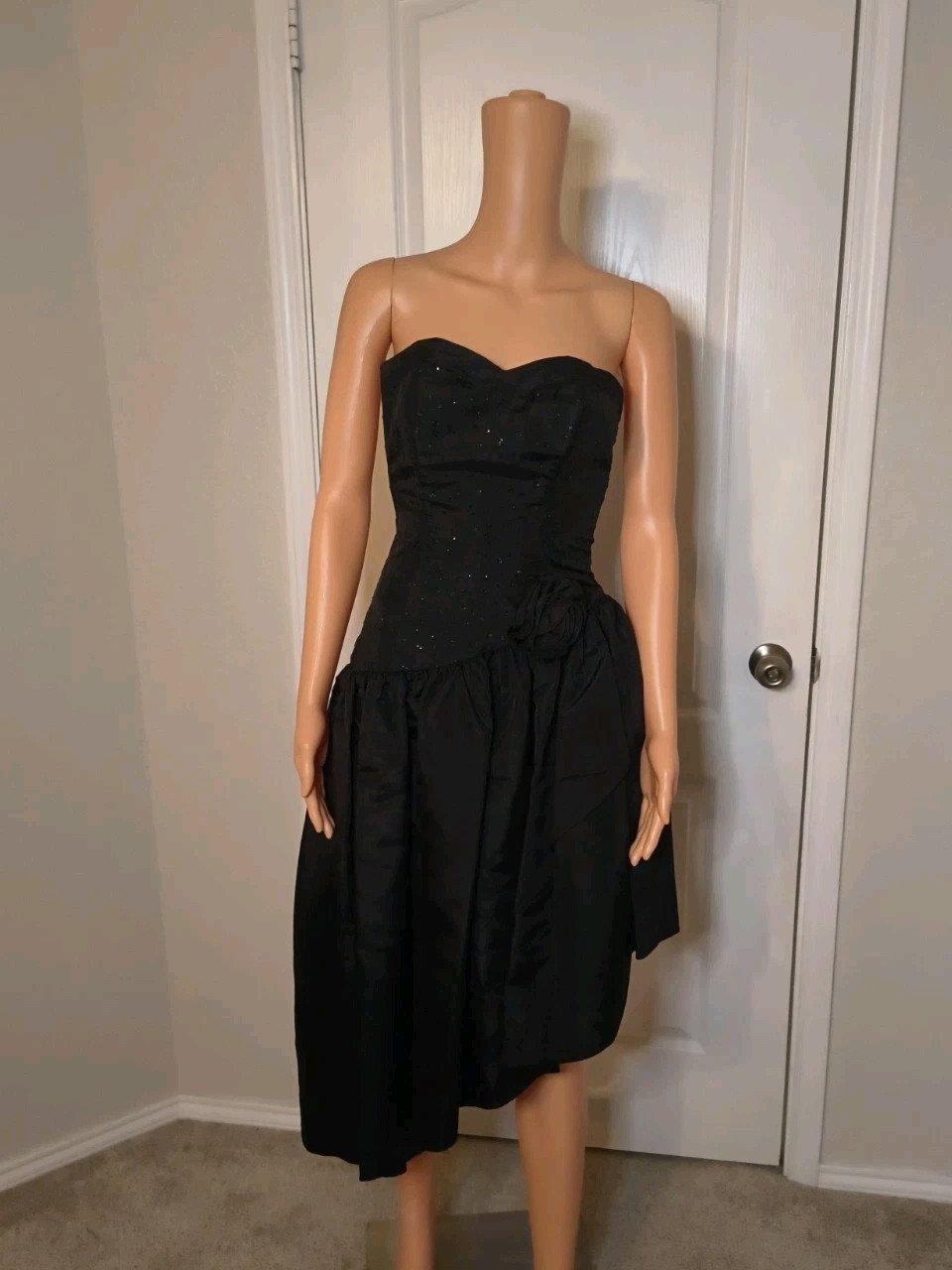 Vintage 80’s Black Glam Party Dress Size XS Formal Dance Goth Assymmetric -DP14