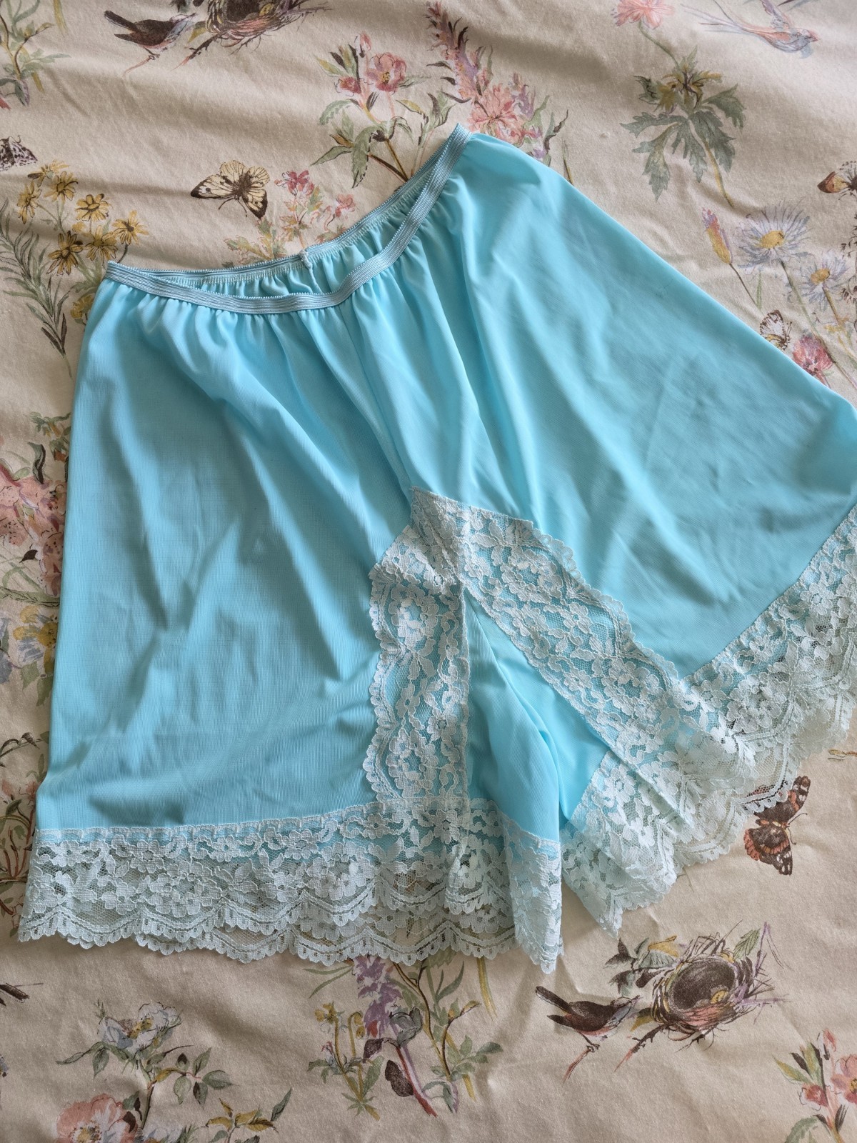 Vintage 60s 70s Blue Tap Pants Womens XXS XS Lace Coquette Romantic Cottagecore