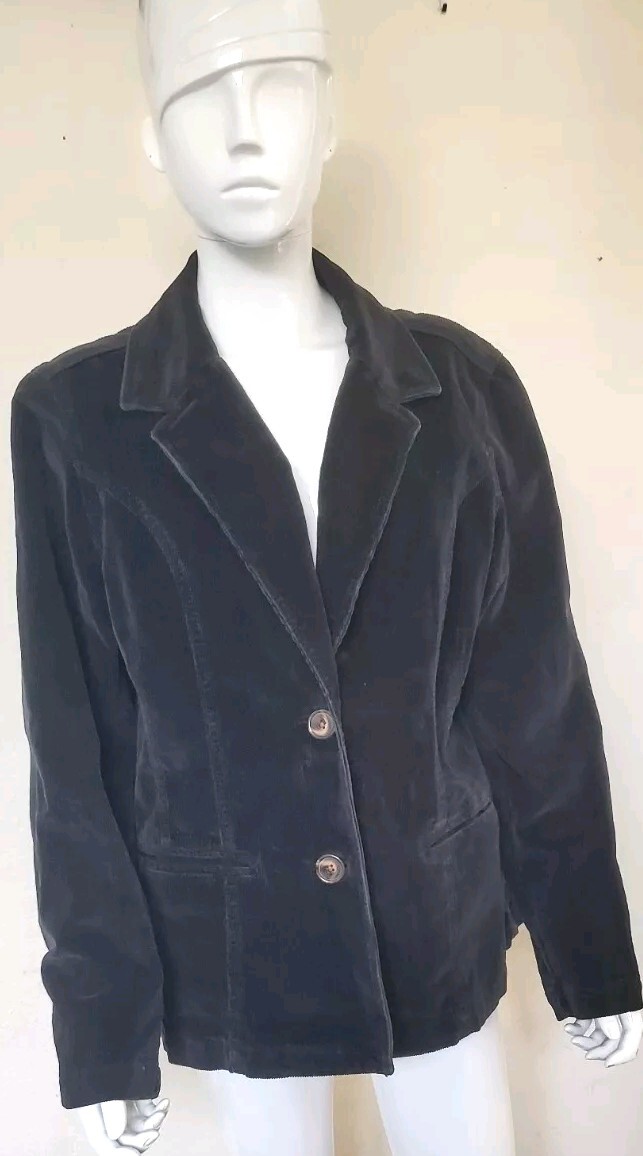 VTG Faded Glory Blazer Jacket Velour Velvet Womens black Sz XL(16/18 )90s
