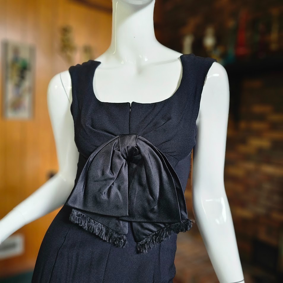 Vintage 50s Betty Carol Mam’selle Morticia Wiggle Pencil Evening Gown Dress XS