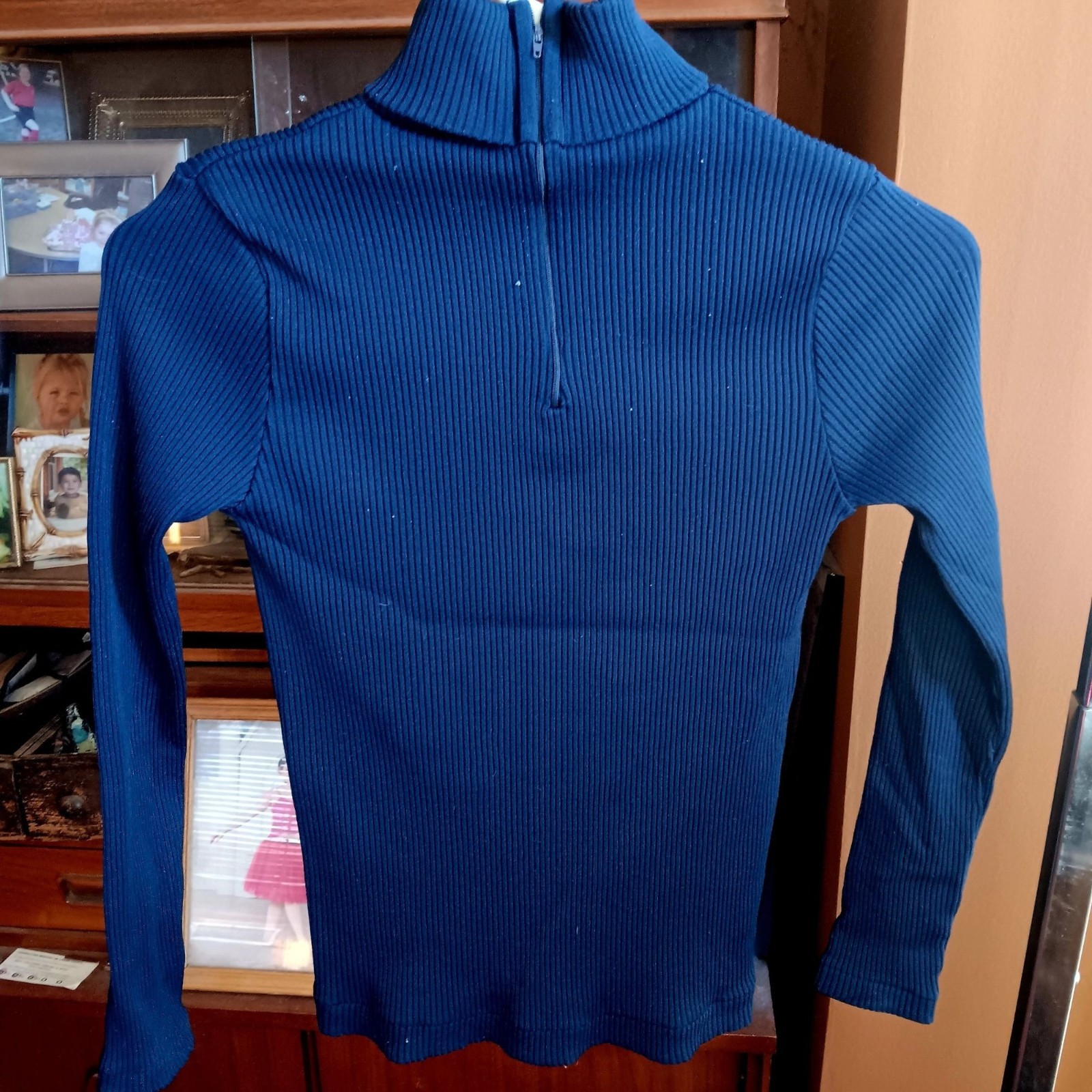 Small Vintage Ribbed Turtleneck Sweater 1970’s Navy Blue Back Zipper Boho Disco