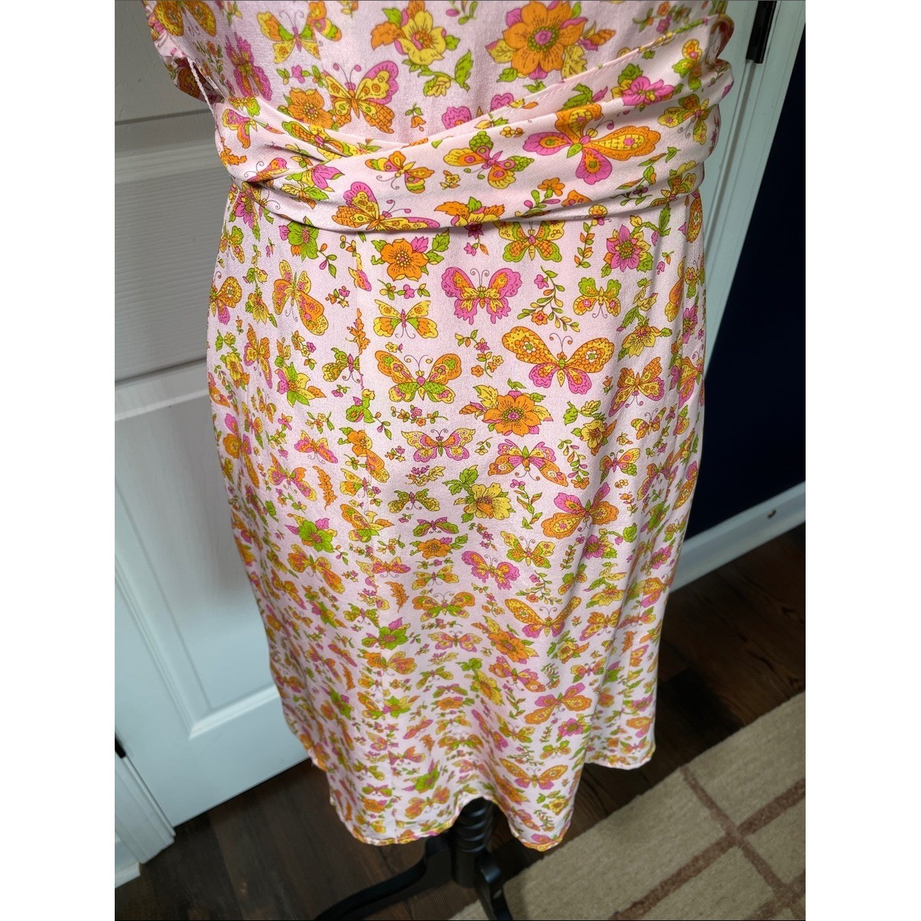 NWT Vintage Nanette Lepore Silk Butterfly Dress 2000s Strapless Pink Y2K Size 4