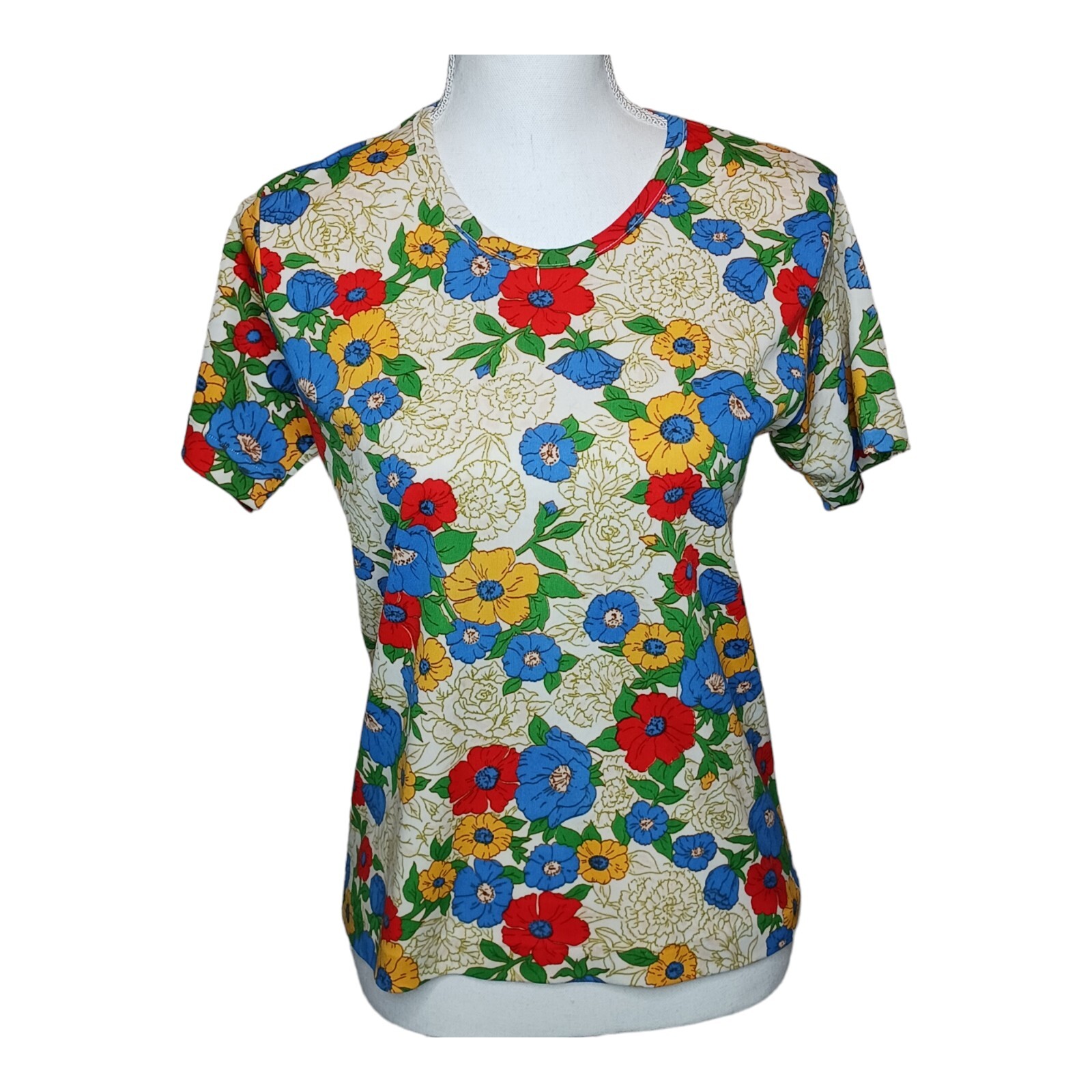 Vtg Floral Top Women’s Retro 70s 80s Style Flower Power Boho Grannycore Poppy