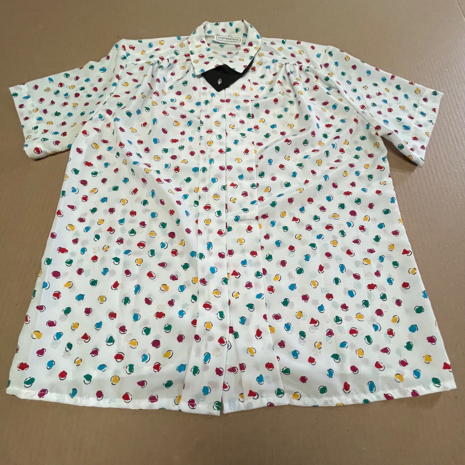 Vintage 1980s „Impressions” Confetti Abstract Polka Dot Blouse Womens L Sz 12/14