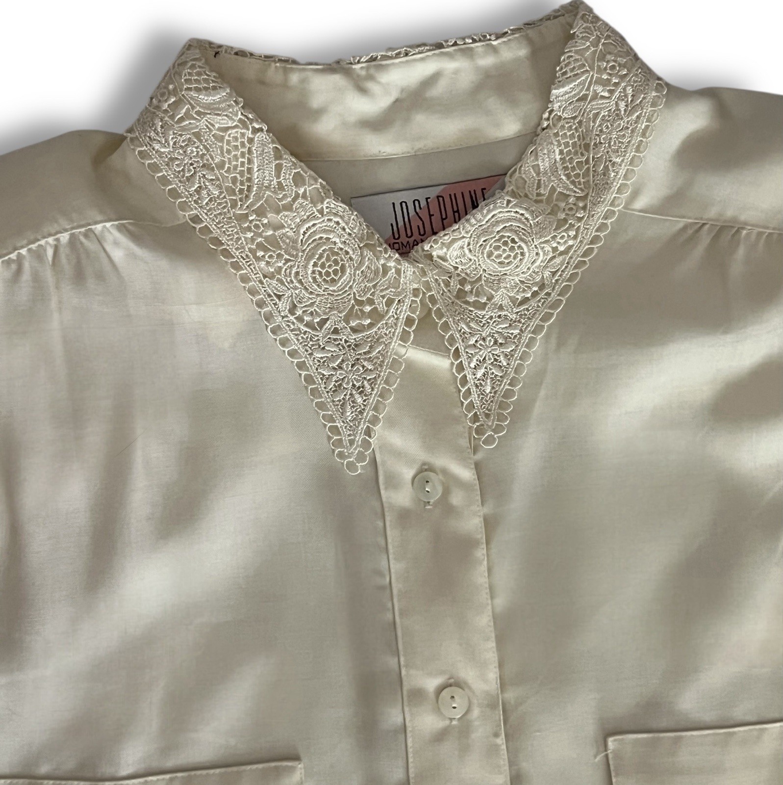 Josephine Woman 3X Long Sleeve Cream Blouse Crochet Lace Collar VTG ‘80’s NWT