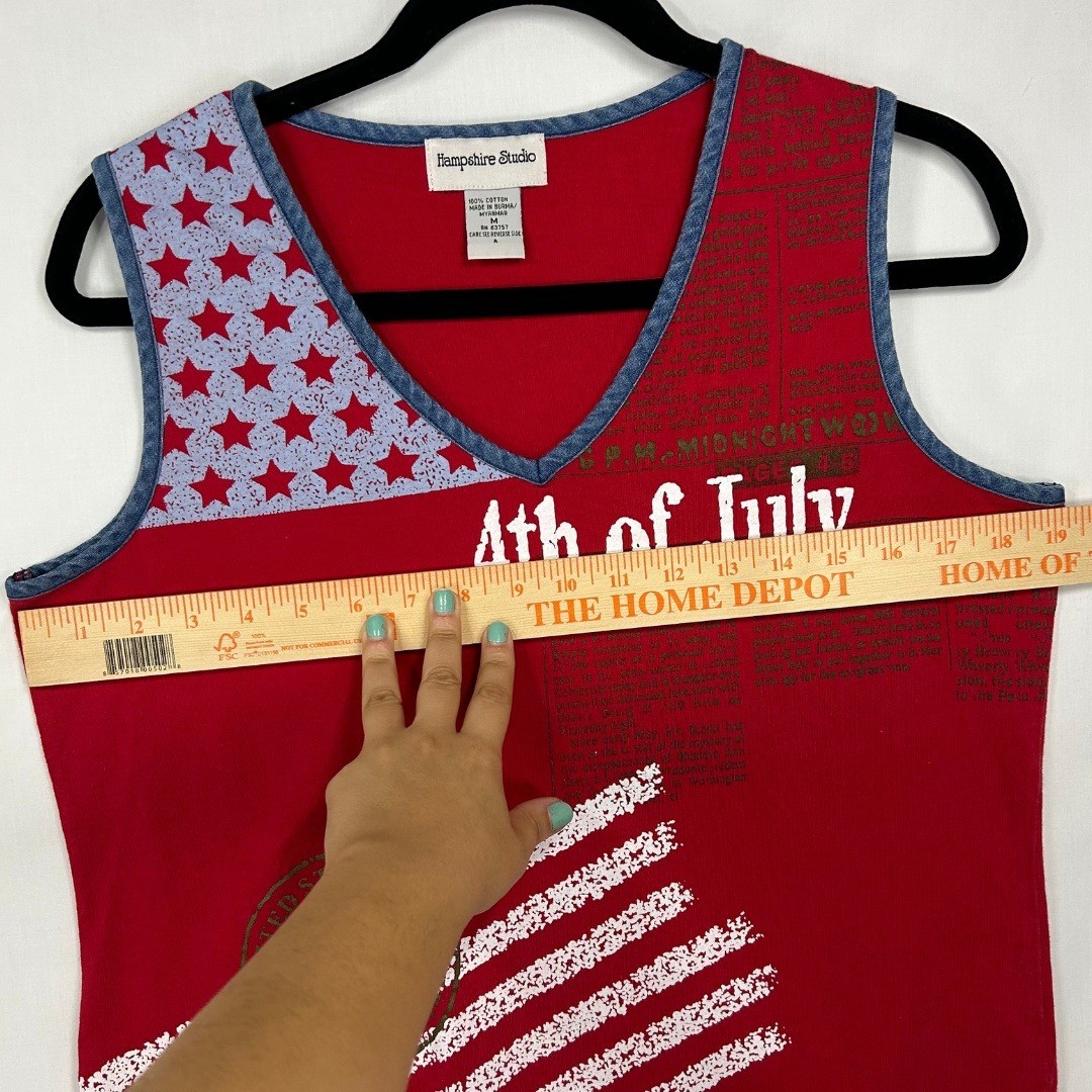 Vintage Hampshire Studio 4th of July Tank Top Patriotic Stars & Stripes V-Neck M