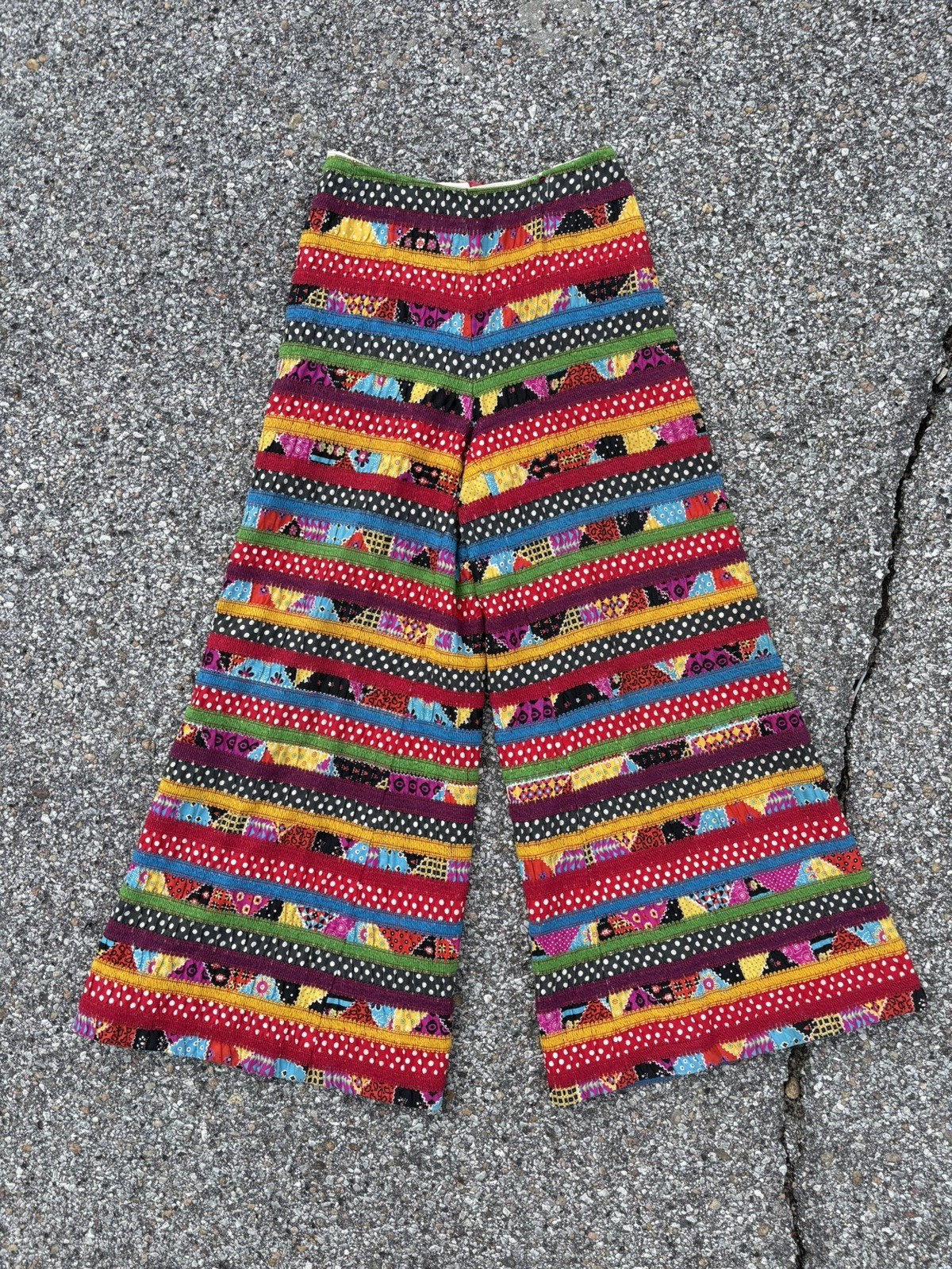 Vintage 70’s Colorful Patchwork Hippie Flare Pants Patches By St. Louis Size 6