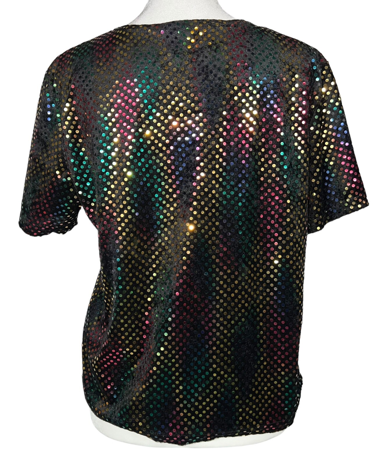 RAINBOW SNAKESKIN SEQUIN VELVET TOP SHIRT POP DIVA 1990s CLUB RAVE VINTAGE Y2K L