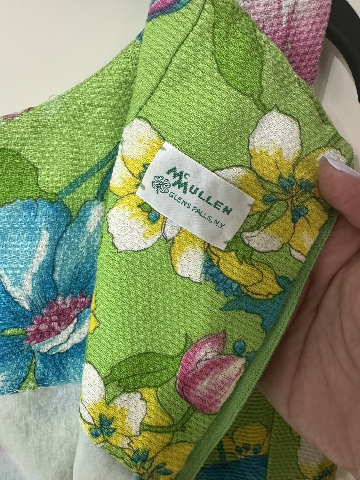 Vintage McMullen Dress Size 10 Happy Bright Floral Green Ruffled Hem Retro