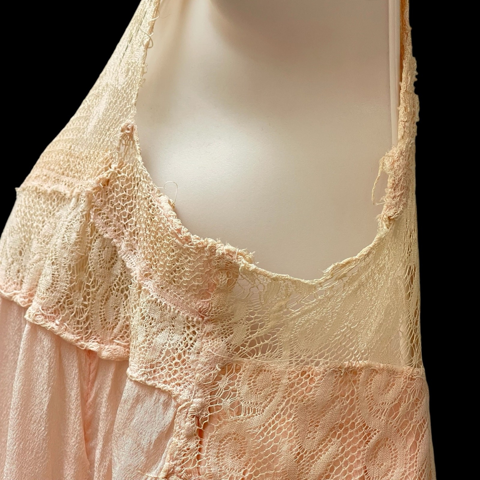 Gossamer Silk & Lace Pink Flapper Slip 1920’s Sheer Art Deco Lingerie Vintage A
